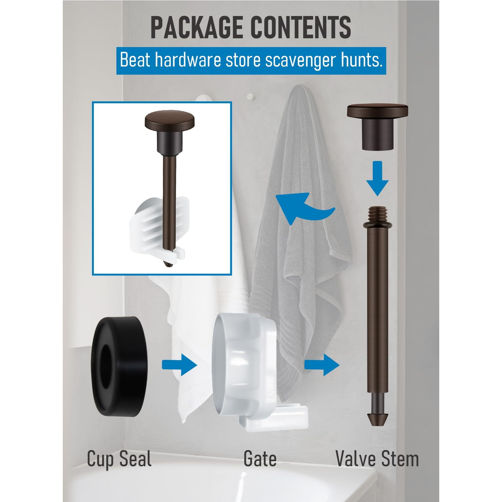 Kootesday 2-Pack Universal Tub Spout Diverter Repair Kit - Fix Leaky Bathtub Faucet In 3 Min With Valve Stems, Cup Seals & Gates, Leak-Proof Bathtub Faucets Repair Parts (Oil-Rubbed Bronze)