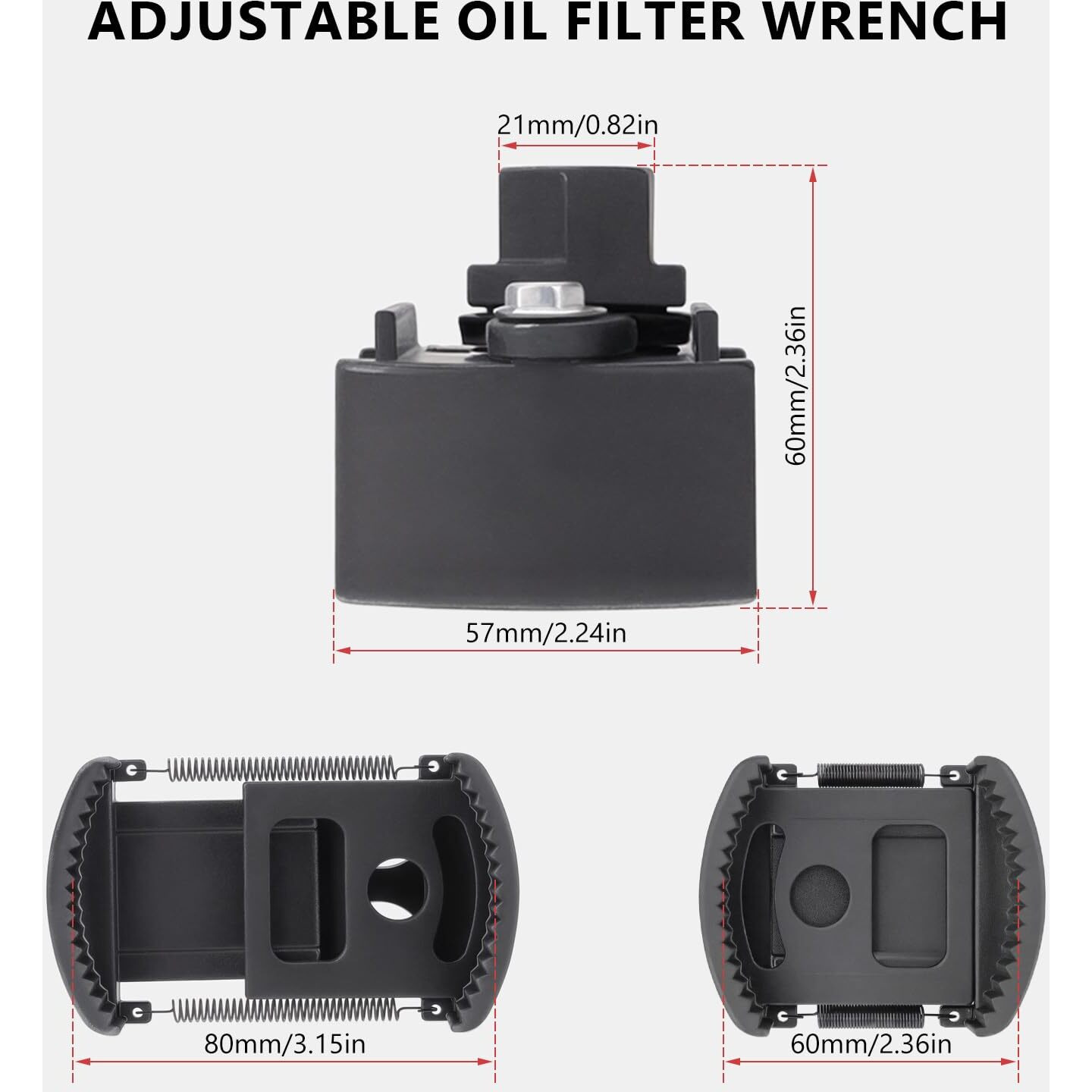 Ztgpmp Adjustable Oil Filter Wrench Removal Tool 1/2'' Drive, Universal Oil Filter Cap Socket Wrench, Fits Small & Medium-Sized Spin-On Oil Filter (60-80Mm)