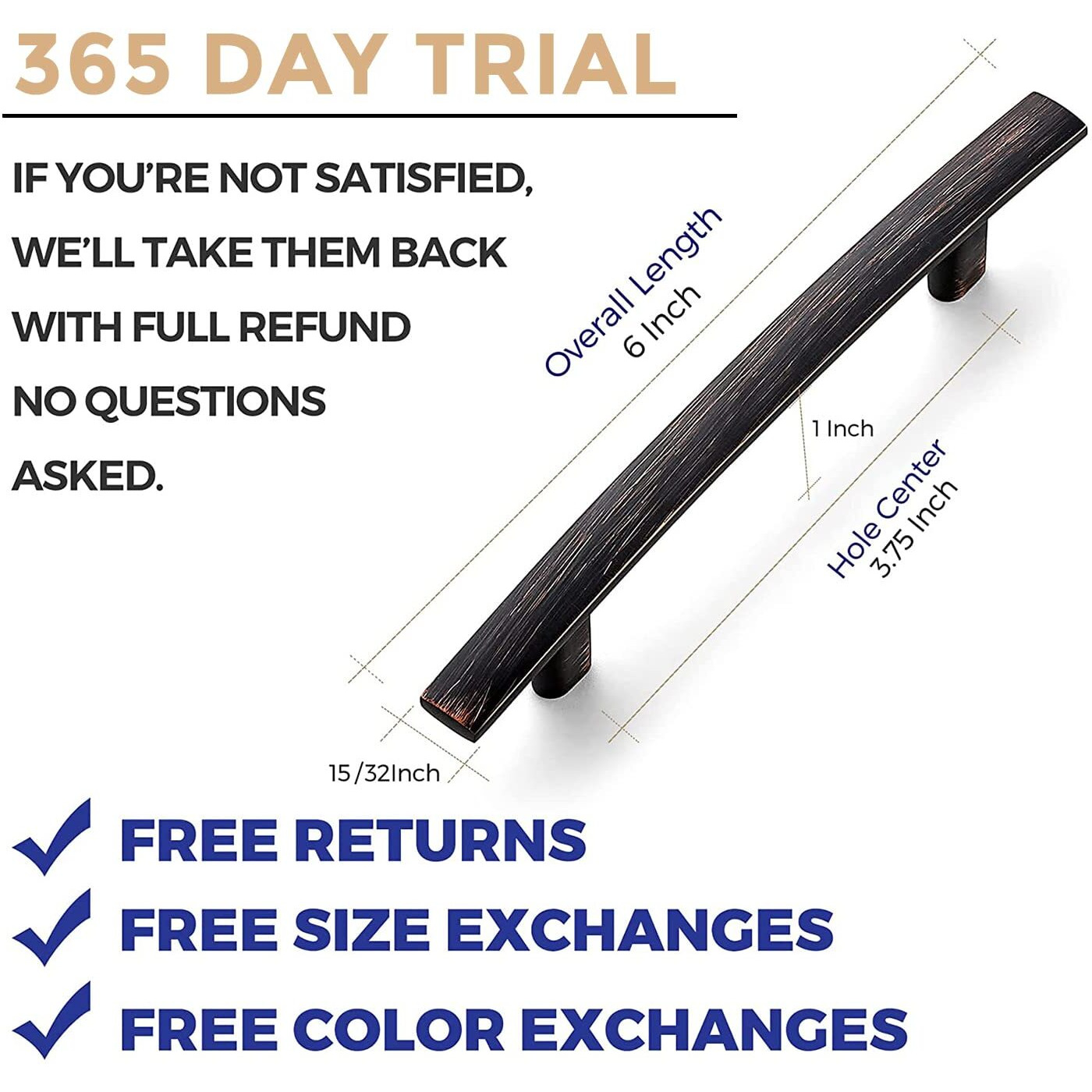 Ravinte 15 Pack 6 Inch Curved Cabinet Pulls Oil Rubbed Bronze Zinc Alloy Kitchen Cupboard Hadware Arch Drawer Handles Cabinet Pulls 6"" Length,3.75"" Hole Center