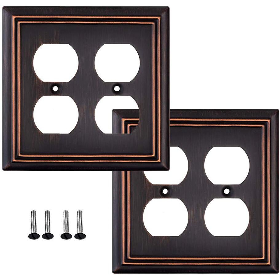 Sleeklighting Oil Rubbed Bronze Outlet Covers And Switch Plates-Decorative Wall Plate Light Switch Cover Beveled -Variety Of Styles Decorator/Duplex/Toggle / & Combo-Size 2 Gang Duplex (2Pack)