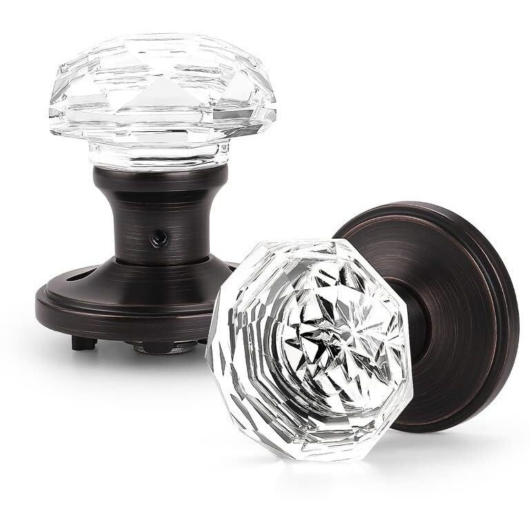 Orger Door Knob (2 Pack) - Crystal Style, Oil Rubbed Bronze Finish, Passage Function, Zinc Alloy Base, Adjustable Latch For Interior Doors Up To 1-3/4"" Thick