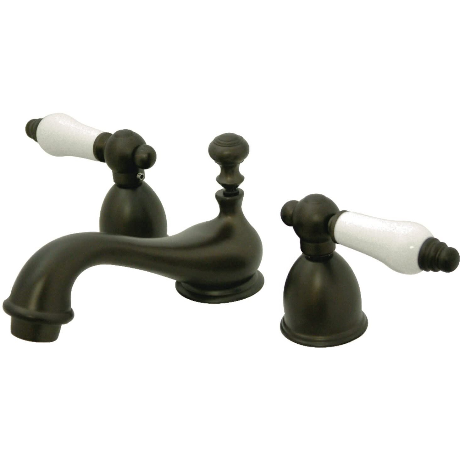 Kingston Brass Ks3955Pl Restoration Mini Widespread Lavatory Faucet With Porcelain Lever Handle, Oil Rubbed Bronze