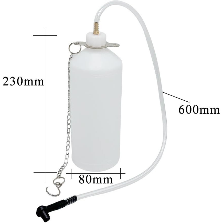 Qunnie 1L Brake Bleeder, Brake Fluid Reservoir, Brake Fluid Changer Brake Oil Replacement Bottle, Brake Fluid Catch Bottle With 24Inch Hose And Rubber Coupling