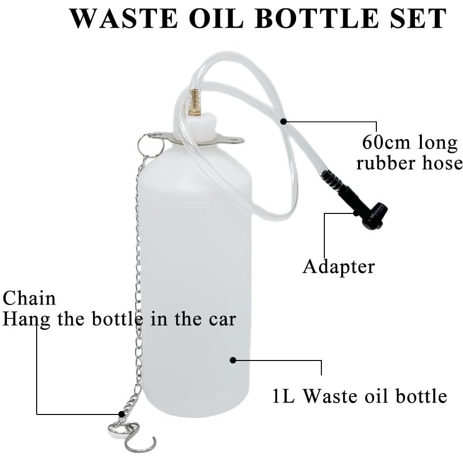 Qunnie 1L Brake Bleeder, Brake Fluid Reservoir, Brake Fluid Changer Brake Oil Replacement Bottle, Brake Fluid Catch Bottle With 24Inch Hose And Rubber Coupling