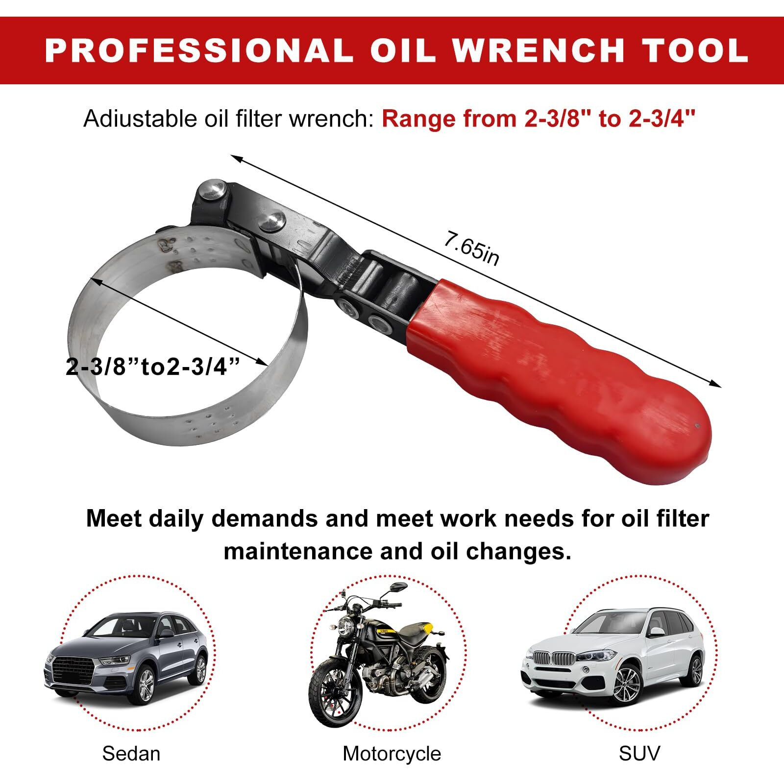 Fsturios Anti-Slip Swivel Oil Filter Wrench, Oil Filter Removal Tool Small Size Oil Filter Swivel Wrench, Adjustable Oil Filter Wrench Fits Filters From 2-3/8"" To 2-3/4"" For Car