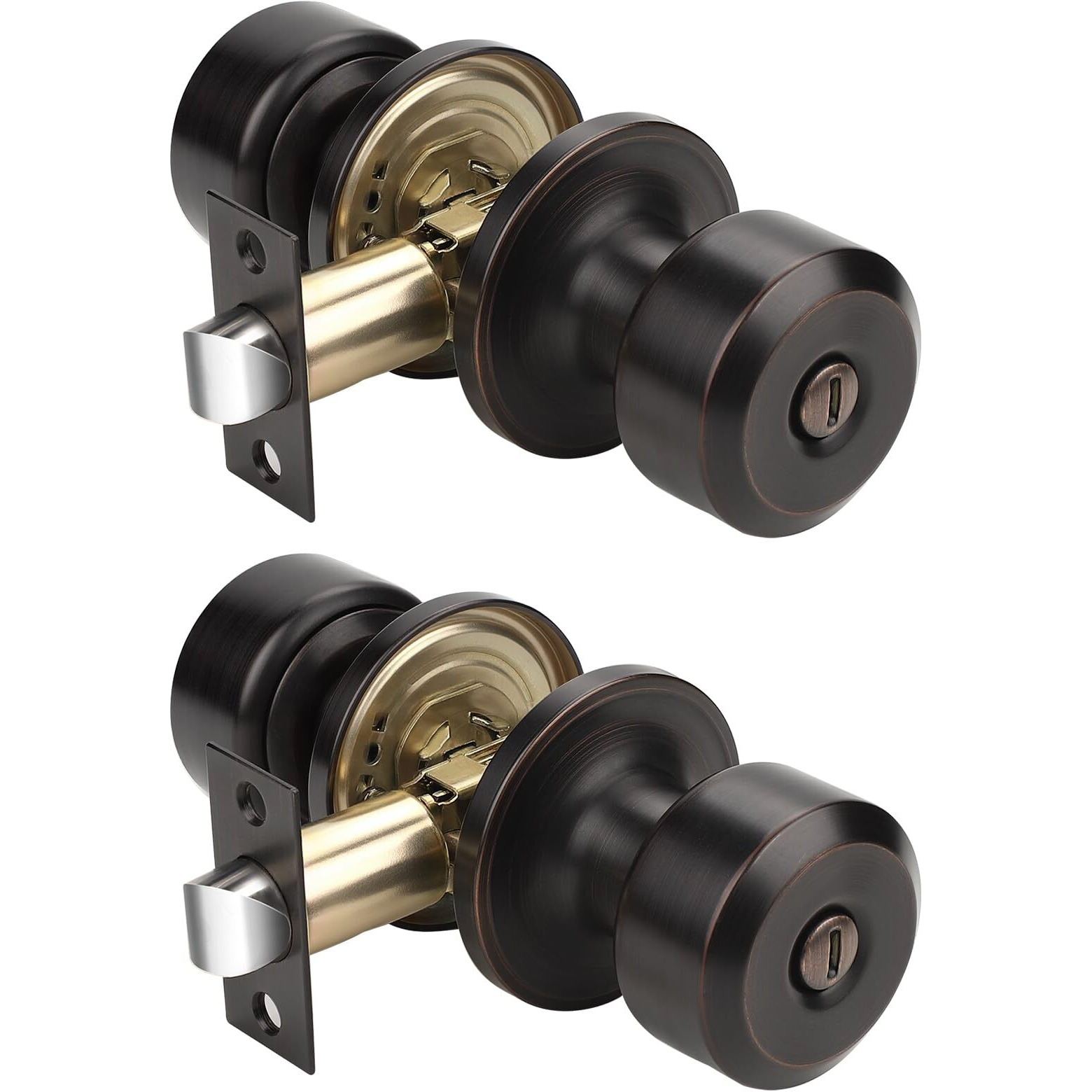 Knobwell Interior Door Knobs With Cylindrical Shape Knob, Oil Rubbed Bronze Door Knob For Bedroom Bathroom, Keyless Privacy Door Knob With Lock, Stainless Steel Door Handle, 2 Pack