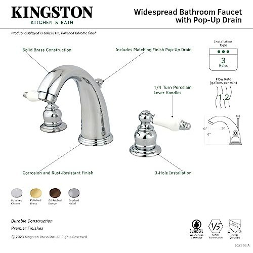 Kingston Brass Gkb985Pl English Country 8-Inch Widespread Lavatory Faucet With Retail Pop-Up, 5-1/4 Inch In Spout Reach, Oil Rubbed Bronze