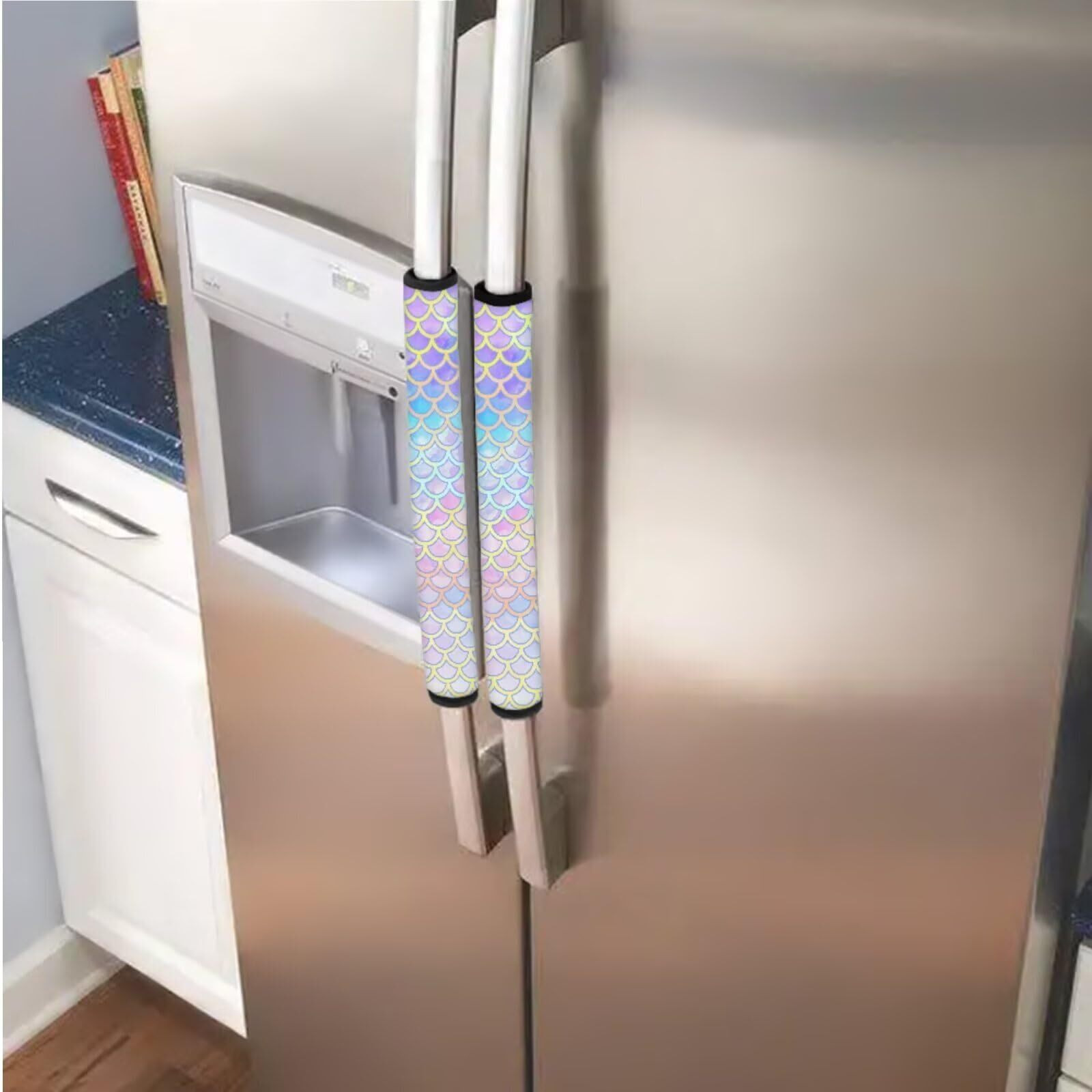 Garucesta 6 Pieces Fridge Microwave Door Handle Covers Protective Kitchen Appliances Handle Protector Keep Off Smudges, Oil Stains, Fingerprints, Liquids, Blue Pink Gradient Mermaid Scale