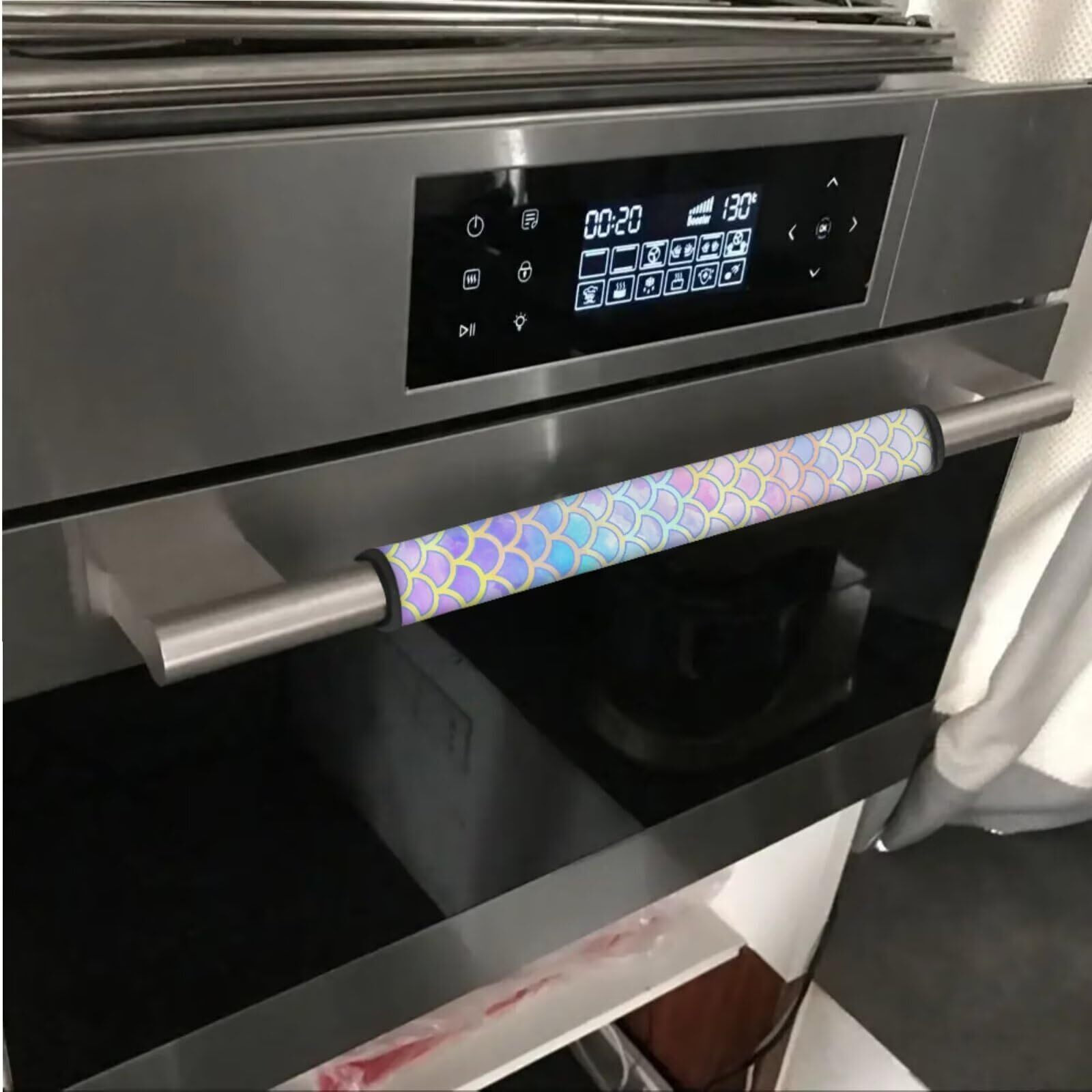 Garucesta 6 Pieces Fridge Microwave Door Handle Covers Protective Kitchen Appliances Handle Protector Keep Off Smudges, Oil Stains, Fingerprints, Liquids, Blue Pink Gradient Mermaid Scale