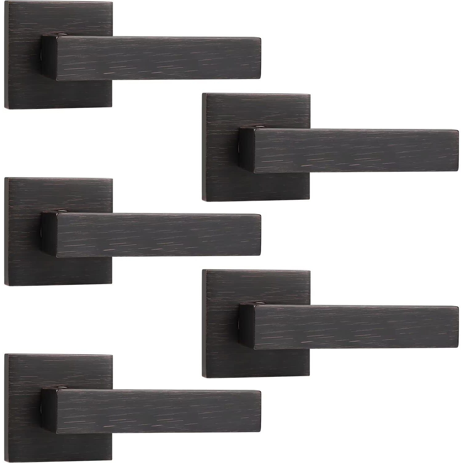 Knobelite(5 Pack Dummy Lever Door Handle, Slim Square Non-Turning Single Side Pull Only Lever Set For Closet Or French Doors, Oil Rubbed Bronze With Modern Contemporary For Half-Dummy Application