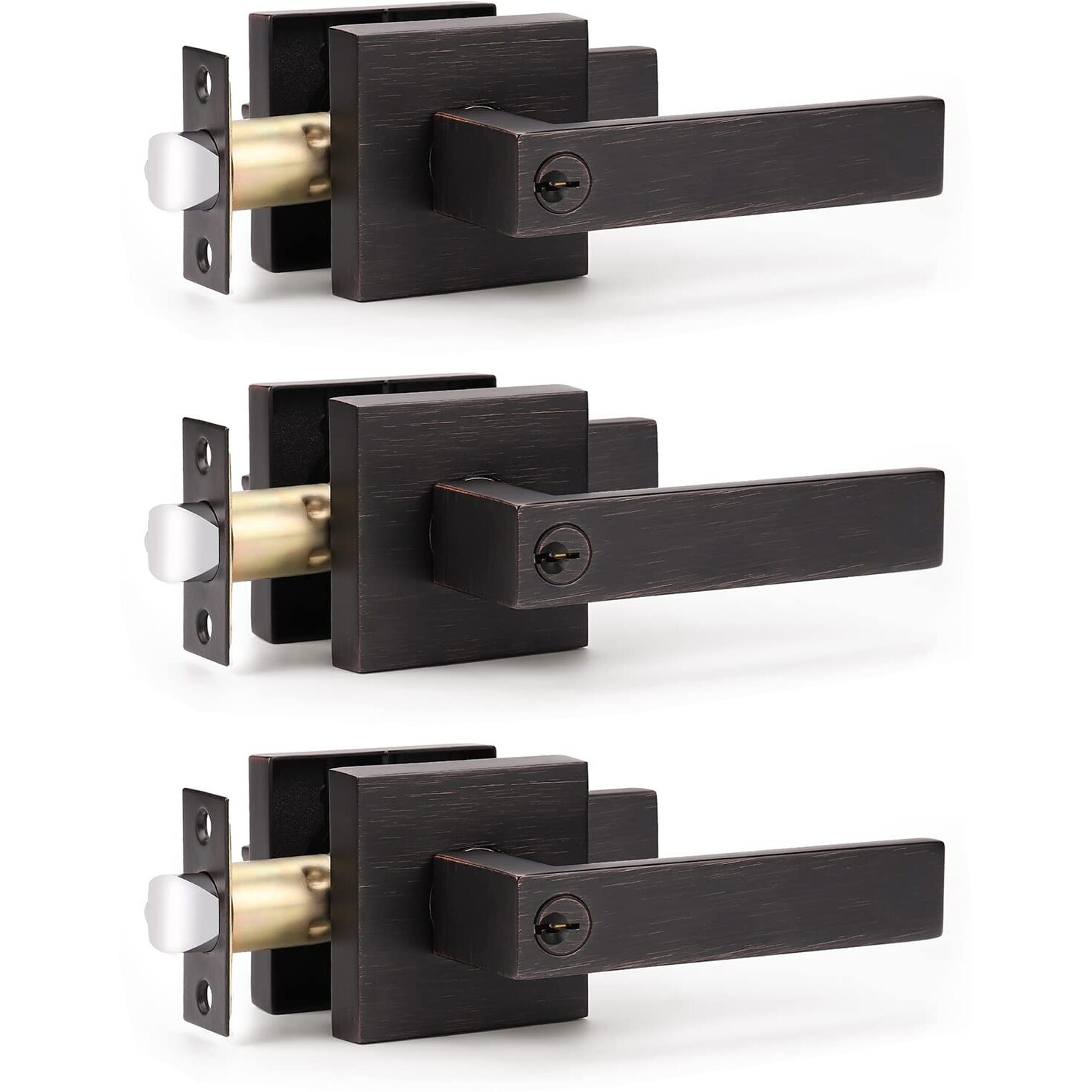 Knobwell Oil Rubbed Bronze Door Handle Door Lever Keyed Entry Door Knob(Not Keyed Alike) Front Door Leverset Lockset, 3 Pack, Oil Rubbed Bronze Finish 2.13 Lb One Lever