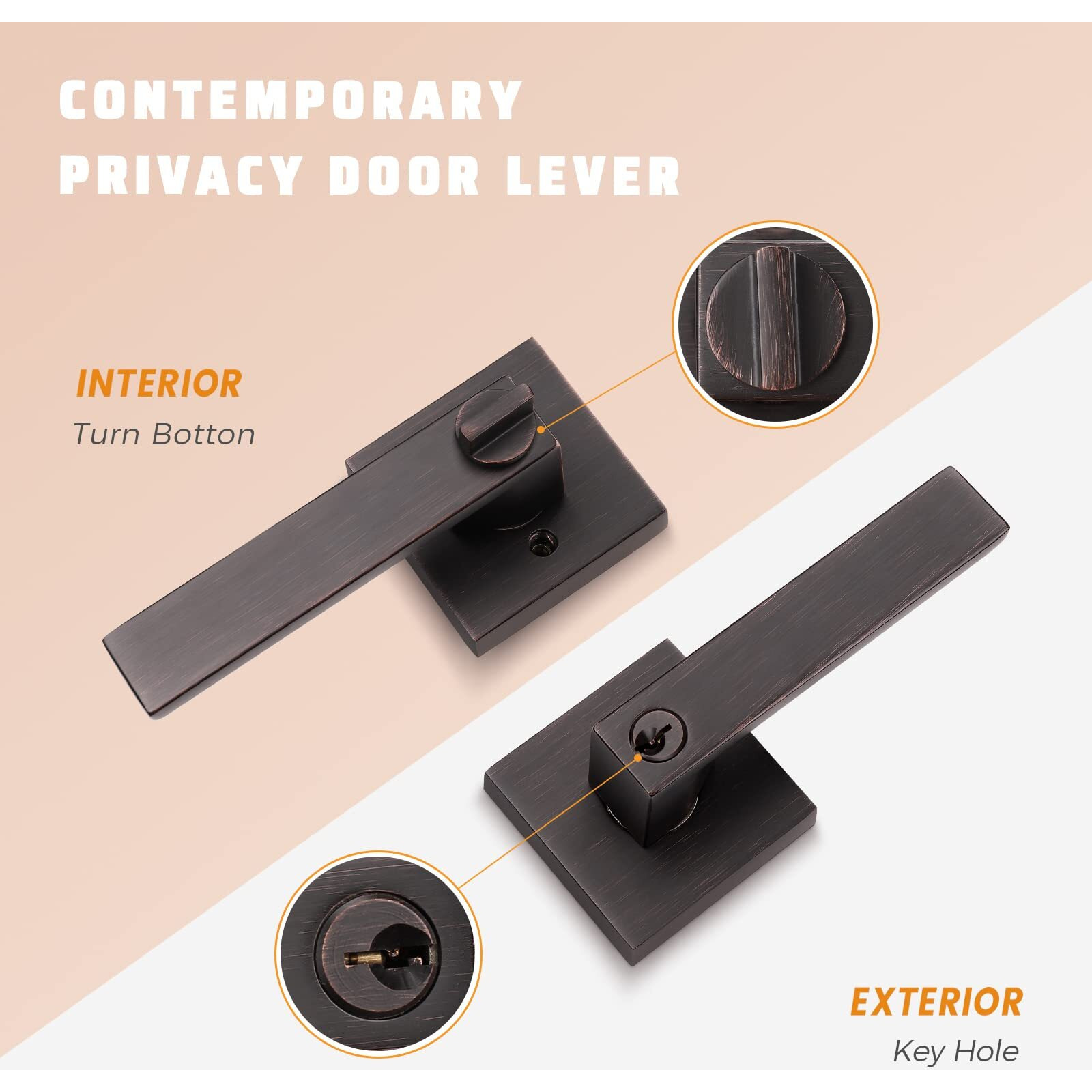 Knobwell Oil Rubbed Bronze Door Handle Door Lever Keyed Entry Door Knob(Not Keyed Alike) Front Door Leverset Lockset, 3 Pack, Oil Rubbed Bronze Finish 2.13 Lb One Lever