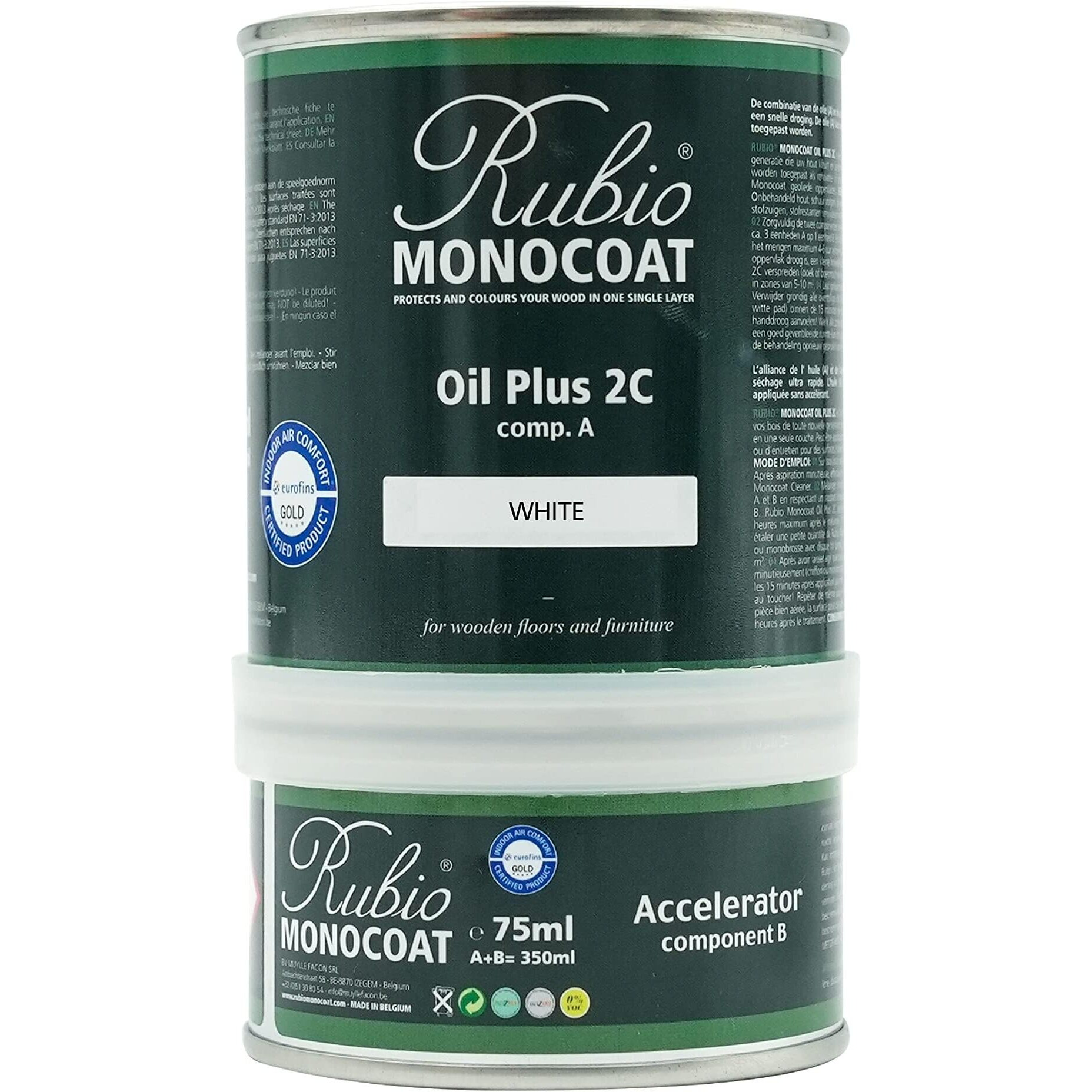 Rubio Monocoat Wood Stain & Finish 175 Ft - White | Oil Plus 2C | Quick-Dry, Eco-Friendly Linseed Wood Oil For Indoor Use, Includes Accelerator (Part B) | Protector | 350 Ml