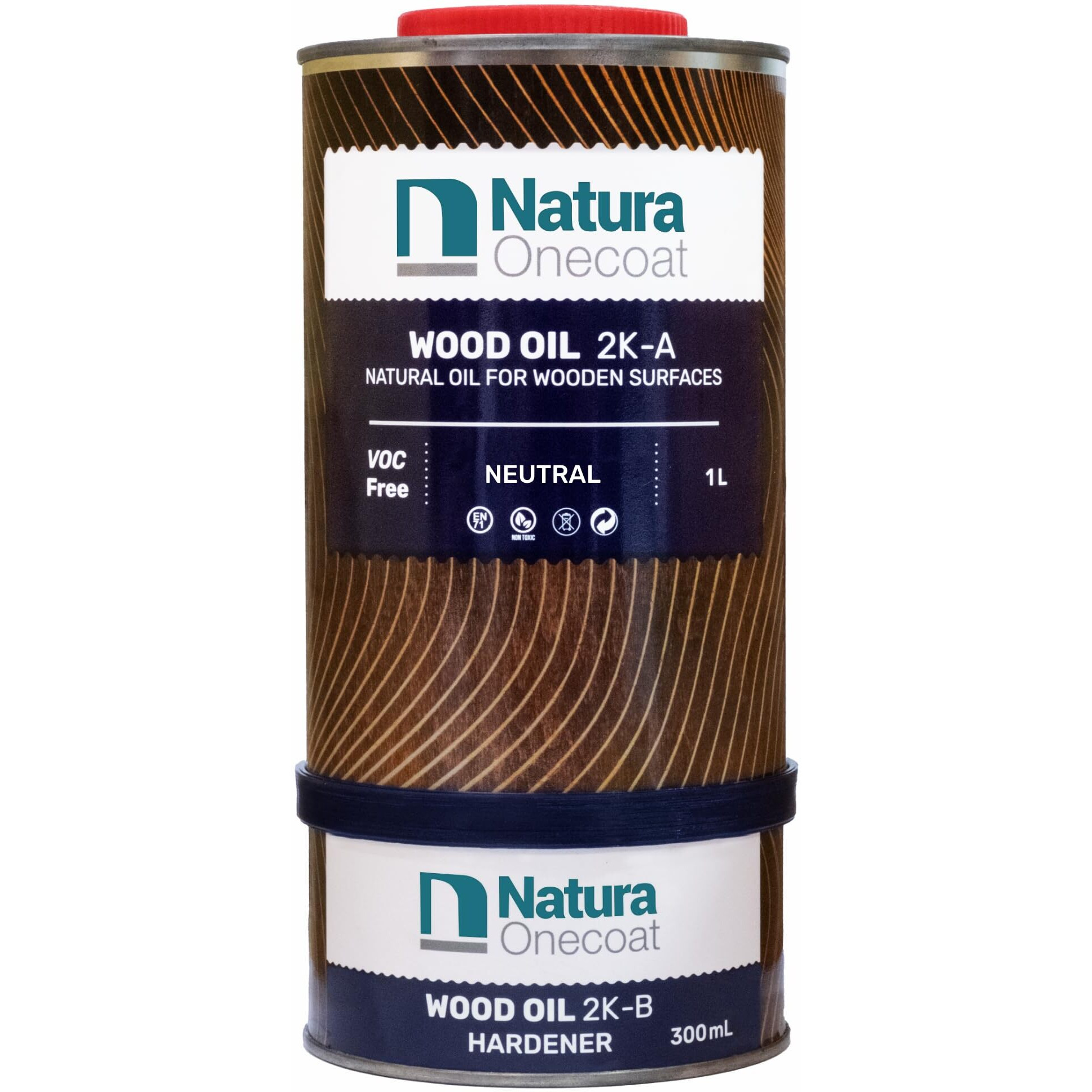 Natura Onecoat 2 Component Wood Stain Oil, 1.3 L (43.95 Fl Oz), Neutral, Easy To Apply, Very Low Odor, Linseed Oil, Interior Furniture & Flooring, Dries Fast, Voc/Solvent Free, Natural Hardwax Oil