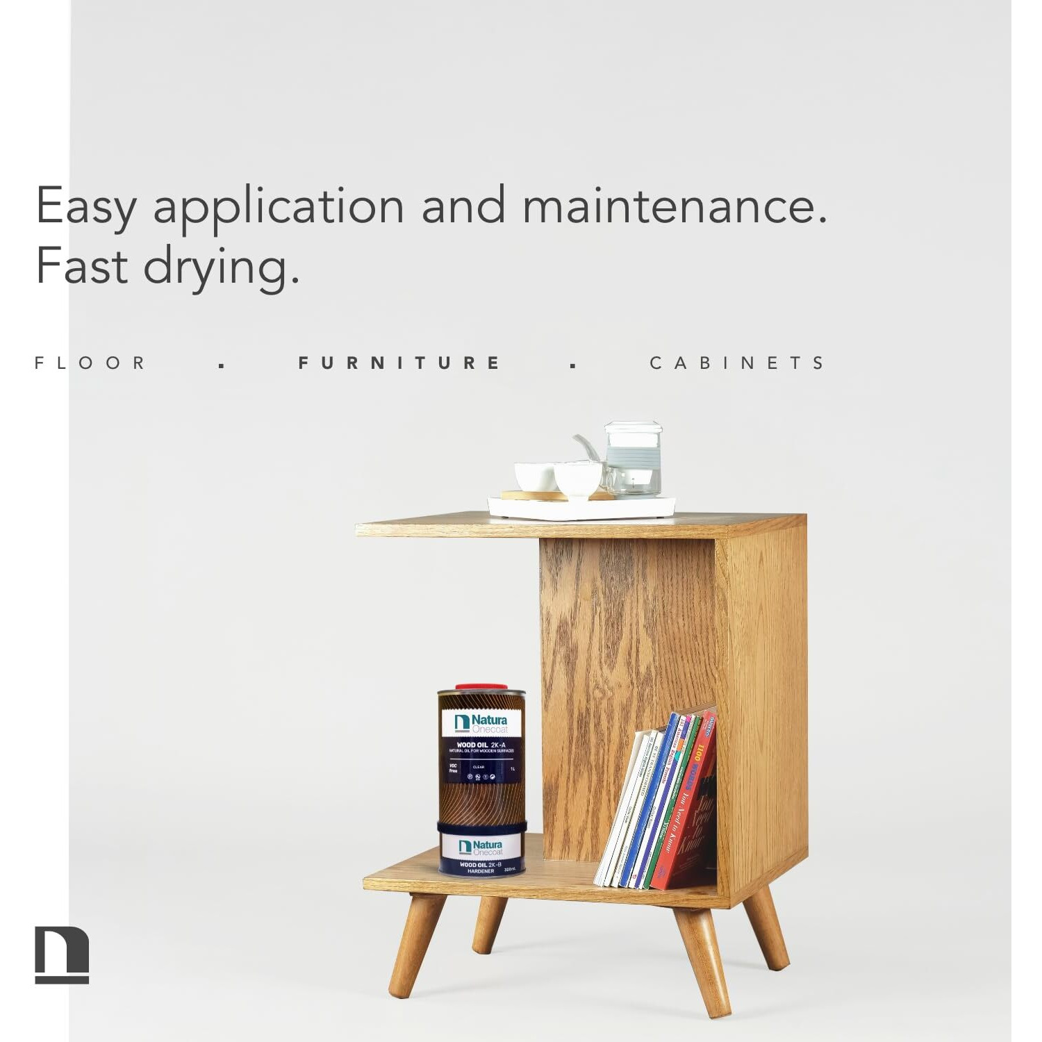 Natura Onecoat 2 Component Wood Stain Oil, 1.3 L (43.95 Fl Oz), Neutral, Easy To Apply, Very Low Odor, Linseed Oil, Interior Furniture & Flooring, Dries Fast, Voc/Solvent Free, Natural Hardwax Oil