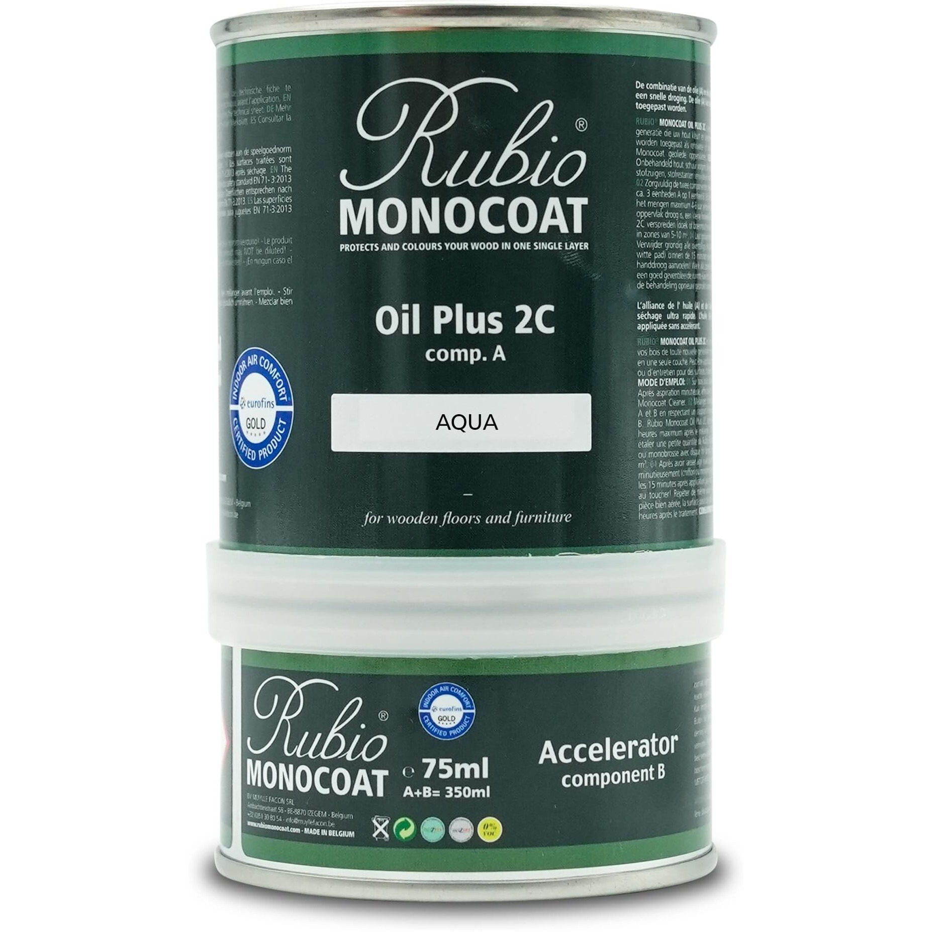Rubio Monocoat Wood Stain & Finish 175 Ft - Aqua | Oil Plus 2C | Quick-Dry, Eco-Friendly Linseed Wood Oil For Indoor Use, Includes Accelerator (Part B) | Protector | 350 Ml