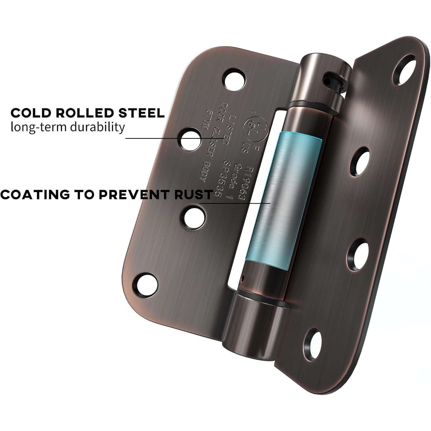 Goldenwarm 3 Pack 4 Inch Oil Rubbed Bronze Self Closing Door Hinges With 5/8'' Radius Corners - Adjustable Tension Soft Close Hinges For Interior/Exterior Doors, Durable & Quiet Closure