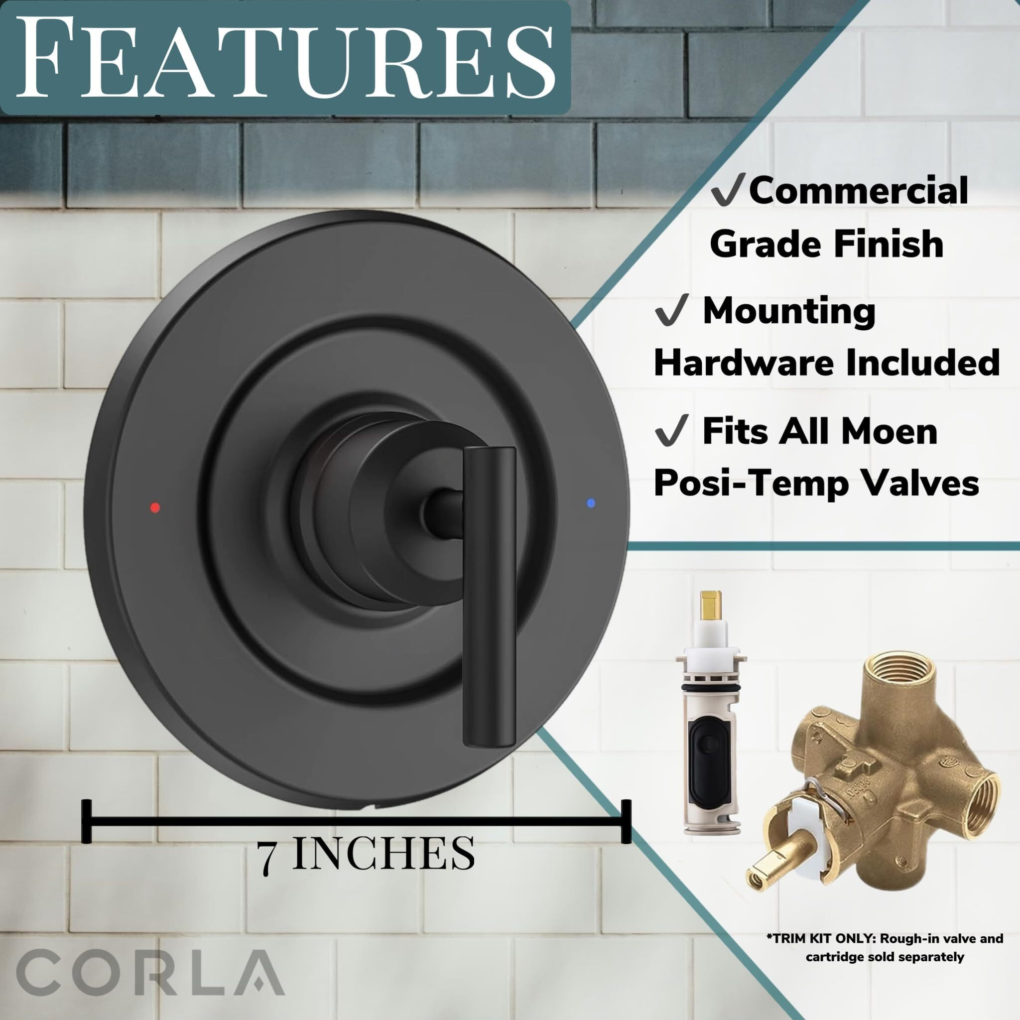 Corla Posi Shower Trim Replacement For Gibson Pressure-Balancing Modern One Handle Lever Kit T2901Bl, Valve Required (Oil Rubbed Bronze)