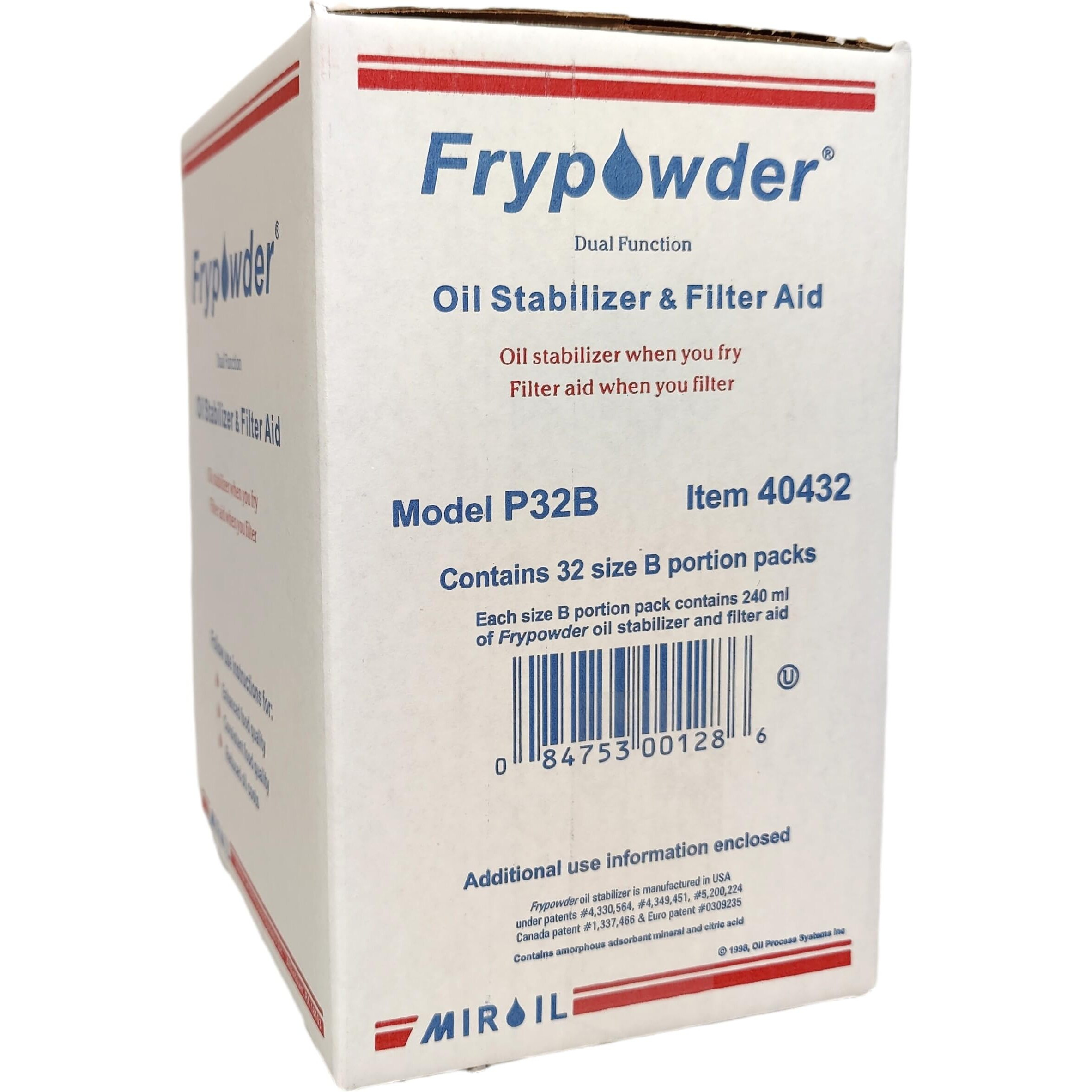 Miroil P32B Fry Powder Oil Stabilizer Filter Aid, 32 X Size B Portion Pack (240 Ml Each), Deep Fryer Cooking Oil Saver, Removes Carbon Deposits