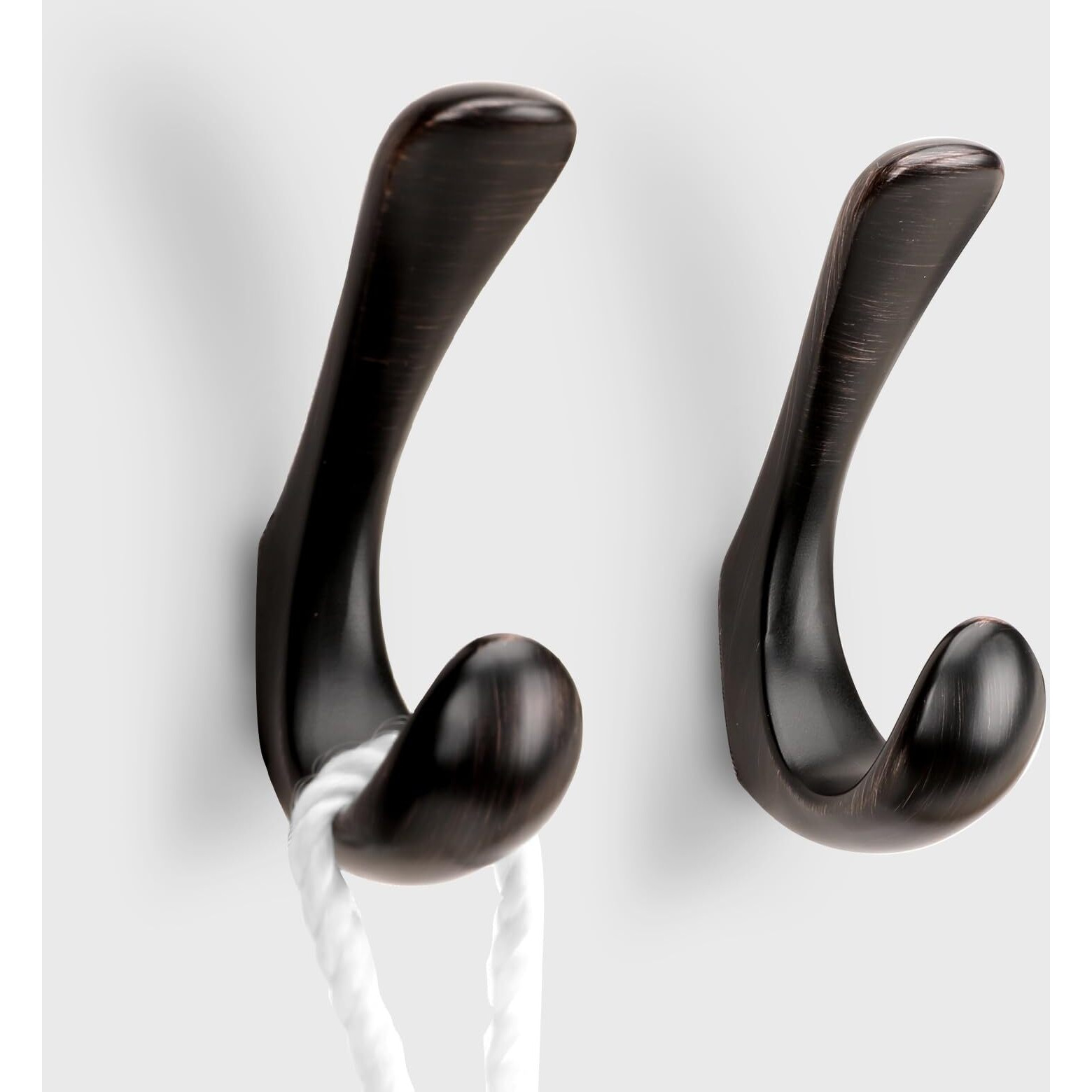 Metaliby 2 Pack Towel Hooks For Bathrooms Wall Mounted, Oil Rubbed Bronze Bathroom Hooks For Towels, Robe & Towel Hook For Wall, Modern Bath Towel Hook