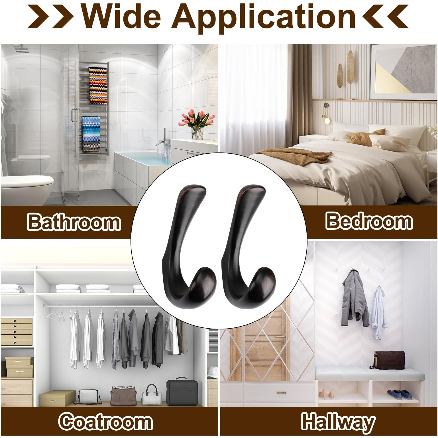 Metaliby 2 Pack Towel Hooks For Bathrooms Wall Mounted, Oil Rubbed Bronze Bathroom Hooks For Towels, Robe & Towel Hook For Wall, Modern Bath Towel Hook