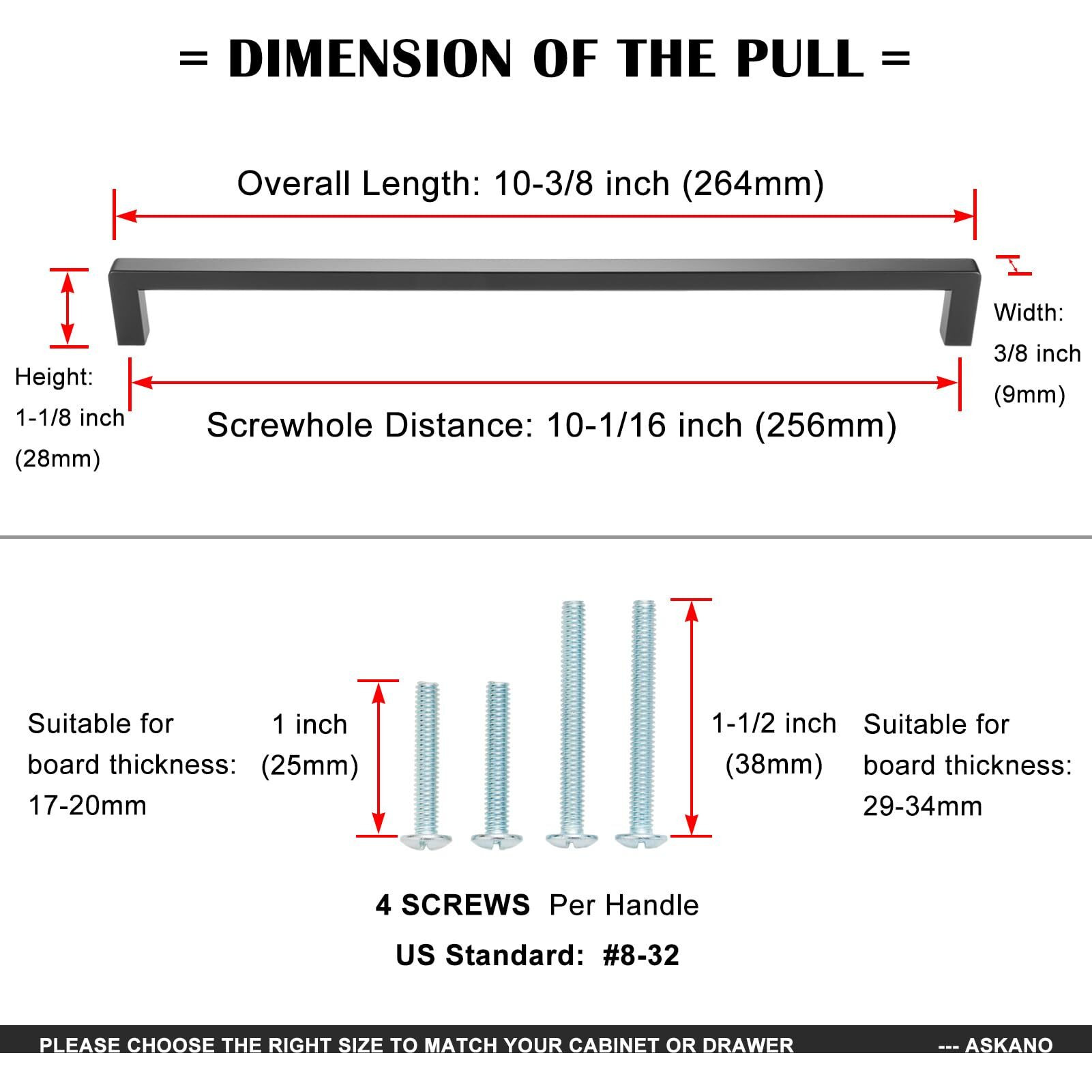 Askano Pack Of 5, 10 Inch Hole Centers, Oil Rubbed Bronze Square Bar Kitchen Cabinet Pull Handle Zp2401 | Solid Hardware For Drawer, Dresser, Bathroom, Vanity, Furniture Door, Cupboard, Bedroom, 10""