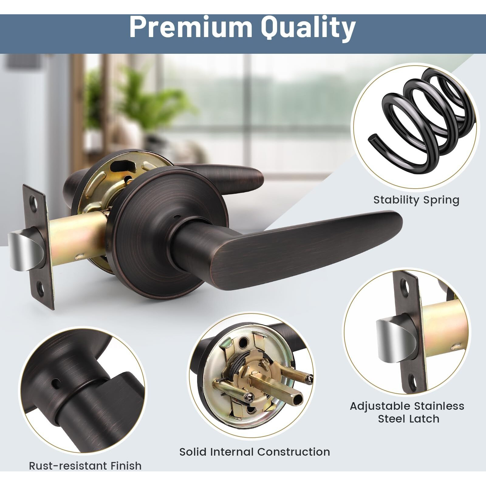 Knobwell 5 Pack Oil Rubbed Bronze Door Handles, Passage Door Levers Heavy Duty, Door Locks For Closet/Hallway, Heavy Duty Door Knobs Door Lock Set Interior