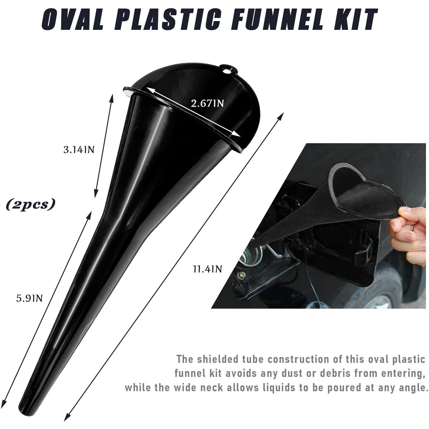 Dxnq 2 Pcs Oil Funnel, Automotive Multi-Function Plastic Fuel Funnel With Long Neck, Universal Engine Oil Funnel For Filling Oils Gas Lubricants And Fluids, Car Accessories (Black)