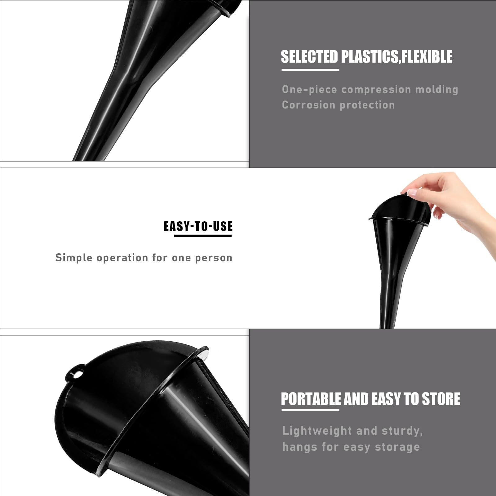 Dxnq 2 Pcs Oil Funnel, Automotive Multi-Function Plastic Fuel Funnel With Long Neck, Universal Engine Oil Funnel For Filling Oils Gas Lubricants And Fluids, Car Accessories (Black)