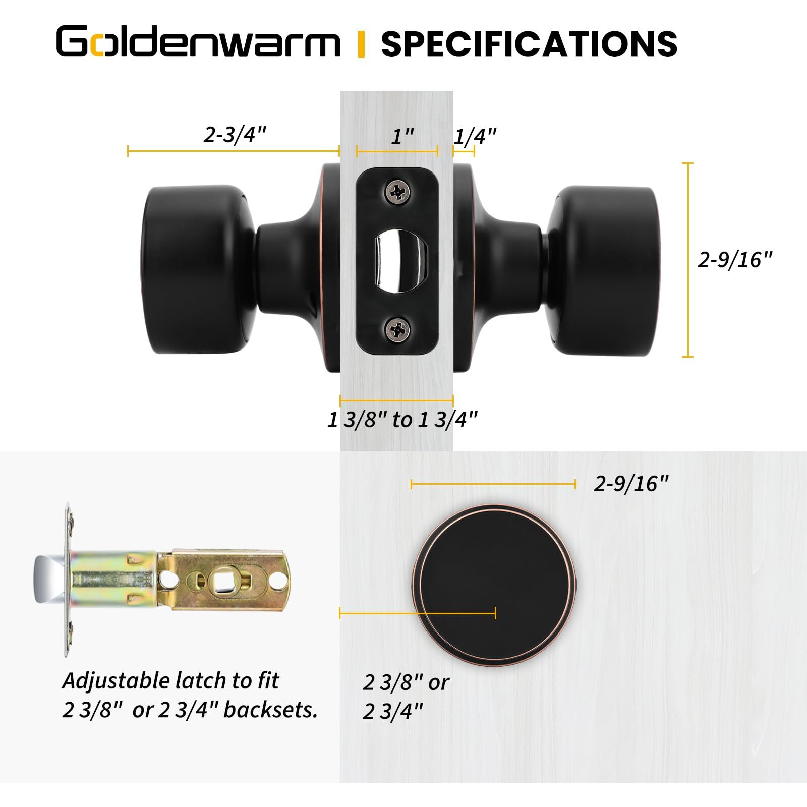 Goldenwarm Oil Rubbed Bronze Door Knobs Interior, Closet Door Knob Passage Door Knobs For Bedroom Or Bathroom (3 Pack)