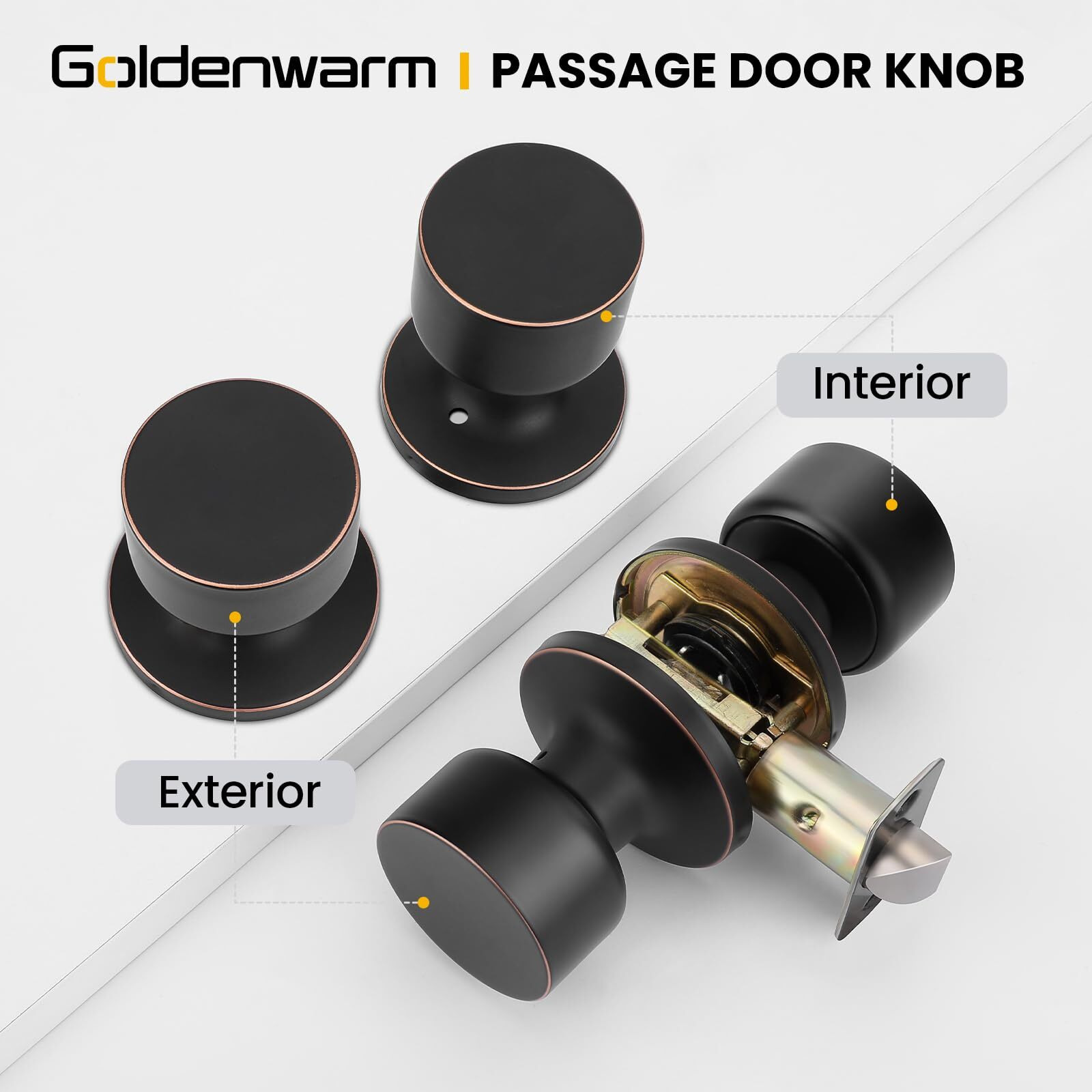Goldenwarm Oil Rubbed Bronze Door Knobs Interior, Closet Door Knob Passage Door Knobs For Bedroom Or Bathroom (3 Pack)