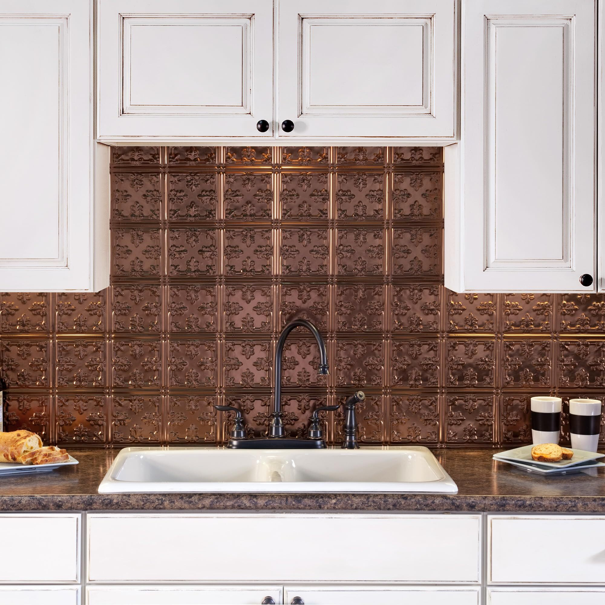 Fasde Traditional Style/Pattern 10 Decorative Vinyl 18In X 24In Backsplash Panel In Oil-Rubbed Bronze (5 Pack)