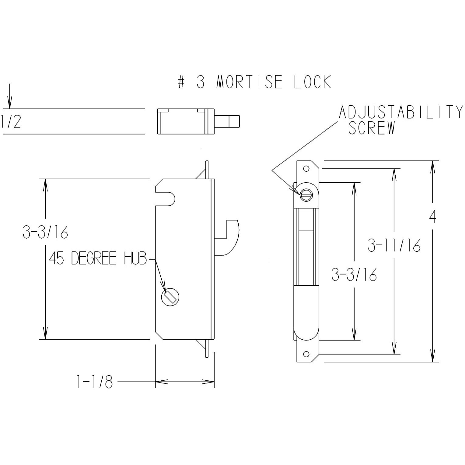 Fpl 3-45-S Sliding Glass Door Replacement Mortise Lock With Recessed Adapter Plate, 5-1/4    Screw Holes, 45 Degree Keyway- Oil Rubbed Bronze Finish