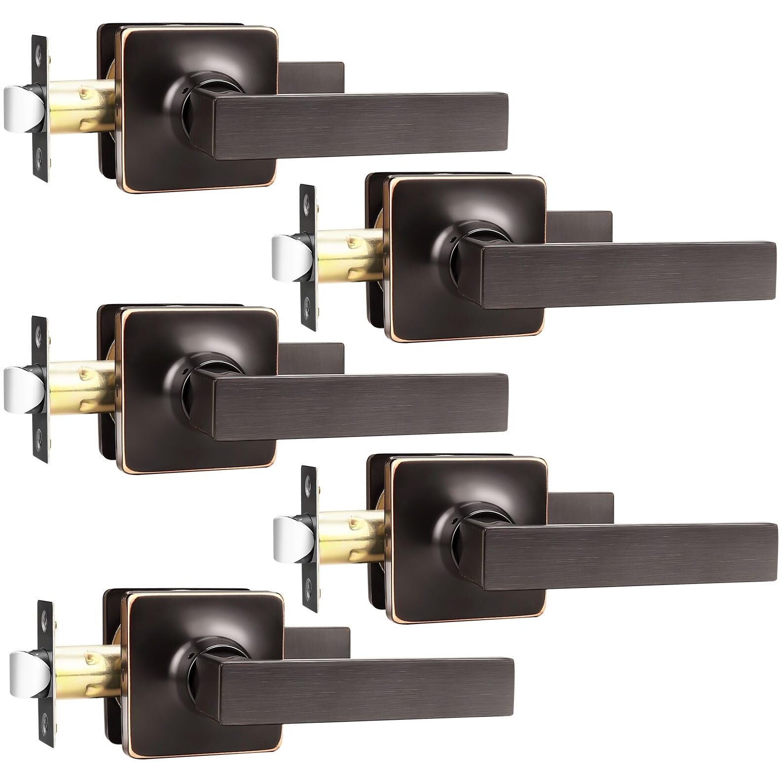 Gobekor Bronze Door Handles Interior Oil Rubbed Bronze Passage Door Locks Bronze Closet Door Handle Interior Door Knob Closet Square Lever Door Handle, 5 Pack