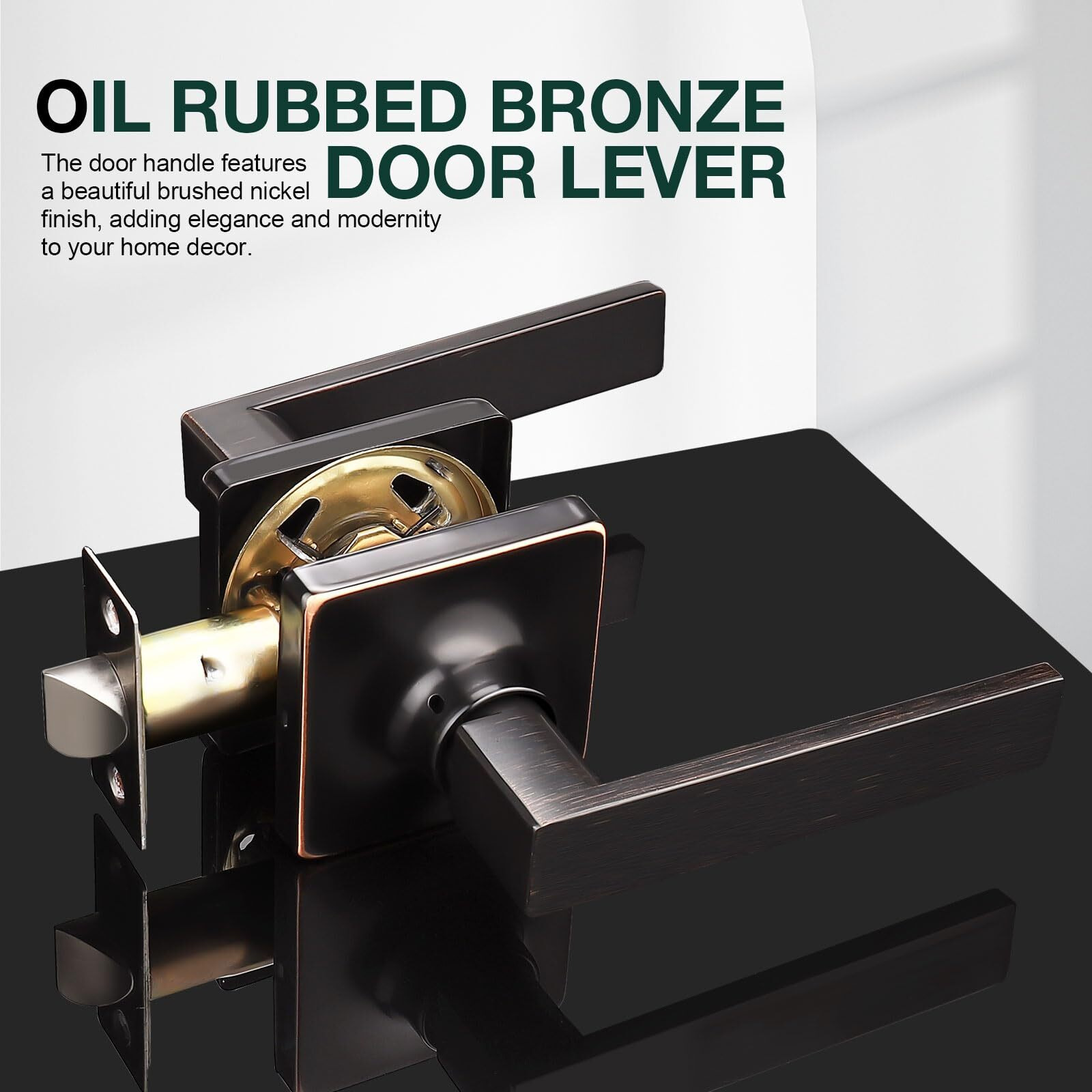 Gobekor Bronze Door Handles Interior Oil Rubbed Bronze Passage Door Locks Bronze Closet Door Handle Interior Door Knob Closet Square Lever Door Handle, 5 Pack