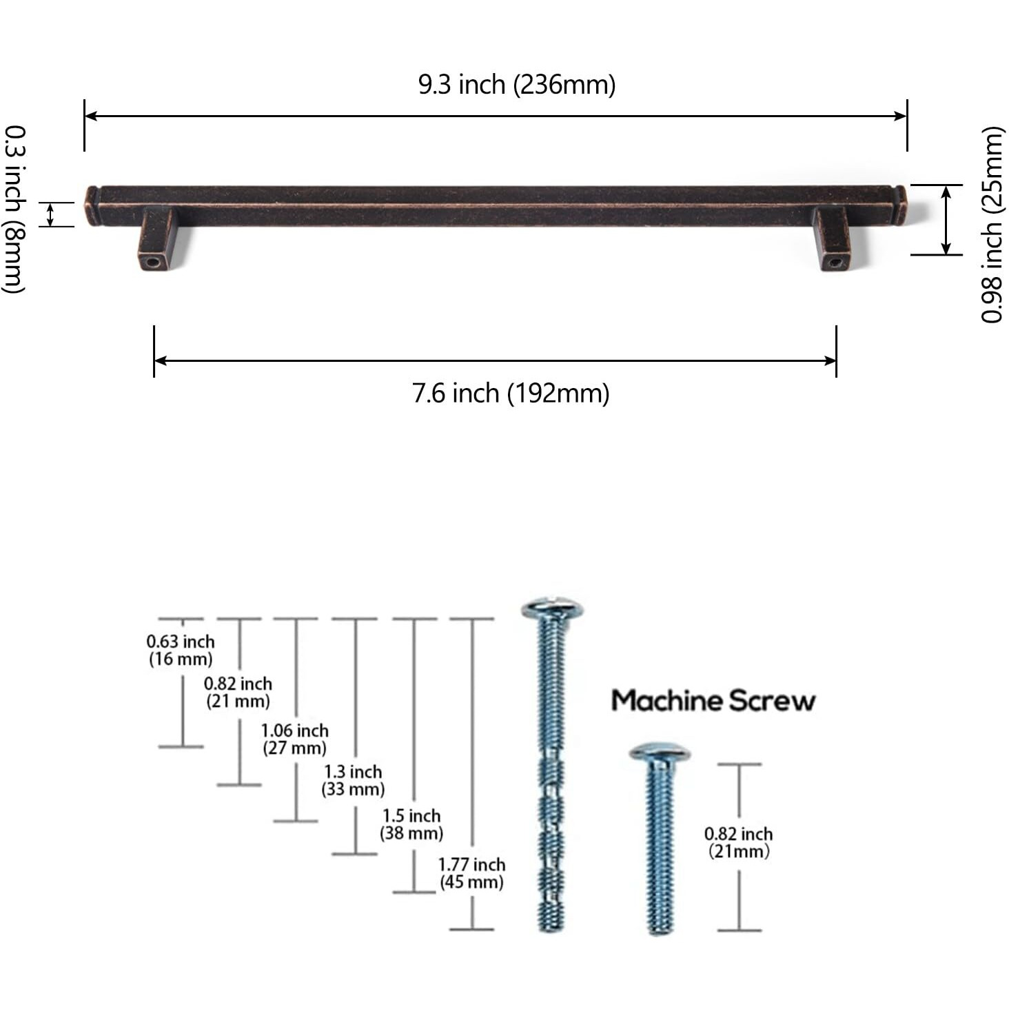 Goo-Ki 6 Pack 7-1/2 In (192Mm) Hole Center Cabinet Pulls Antique Oil Rubbed Bronze Zinc Alloy Kitchen Drawer Pulls Drawer Handles 9-1/4 Inch Length 1814-Agt-192