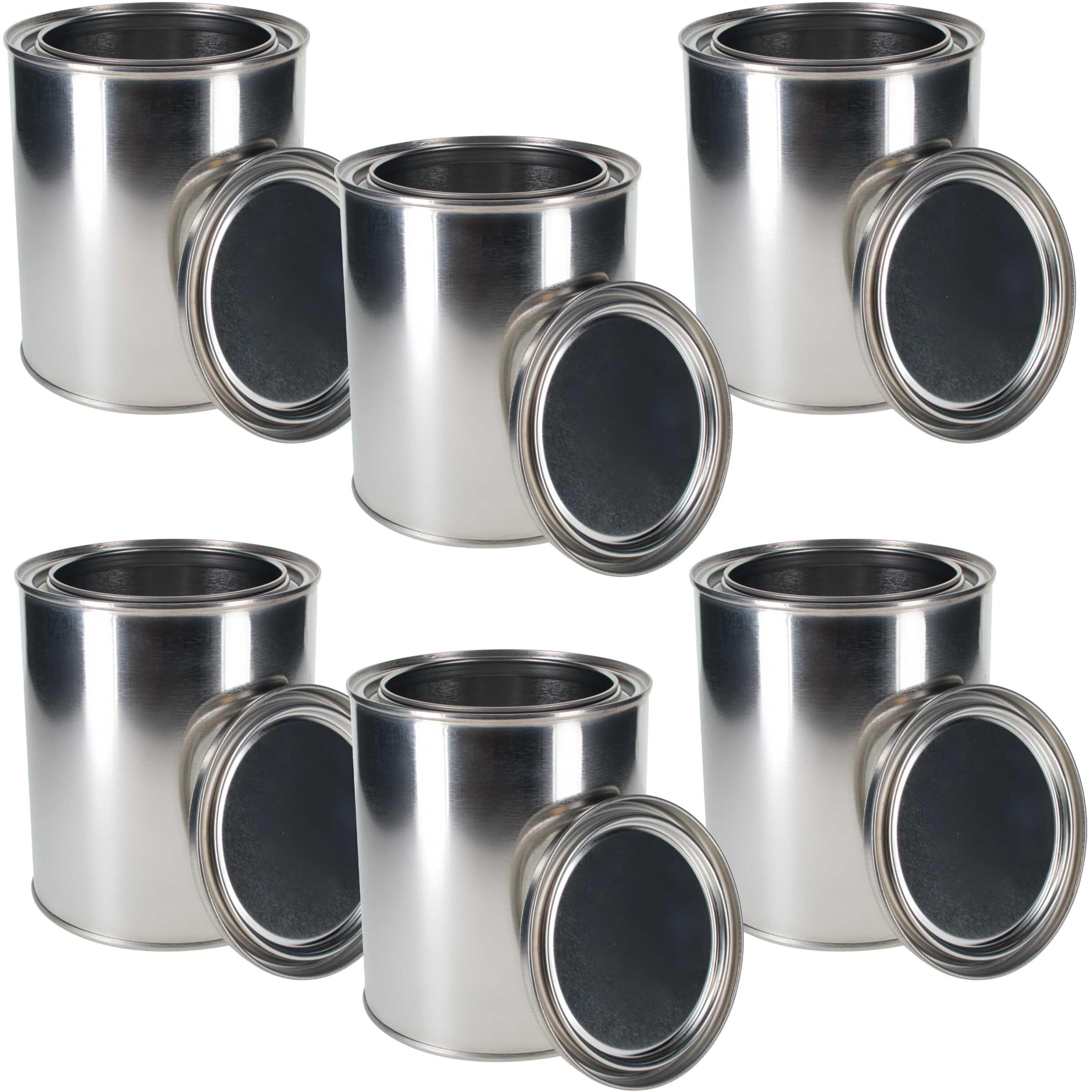 Master Elite 1 Quart Unlined Empty Metal Paint Can Bucket With Lids, Pack Of 6 - Triple Tight Lid Seal, 32 Fl. Oz. Steel Coating Storage Container Tin - Store Leftover Oil-Based Paint, Automotive, Art