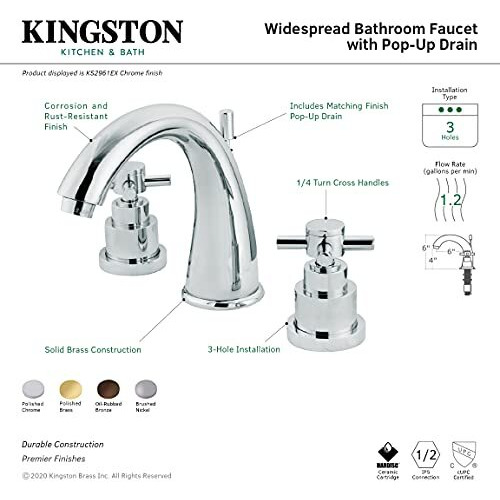 Kingston Brass Ks2965Ex Elinvar Widespread Lavatory Faucet, 7-Inch Spout Reach, Oil Rubbed Bronze