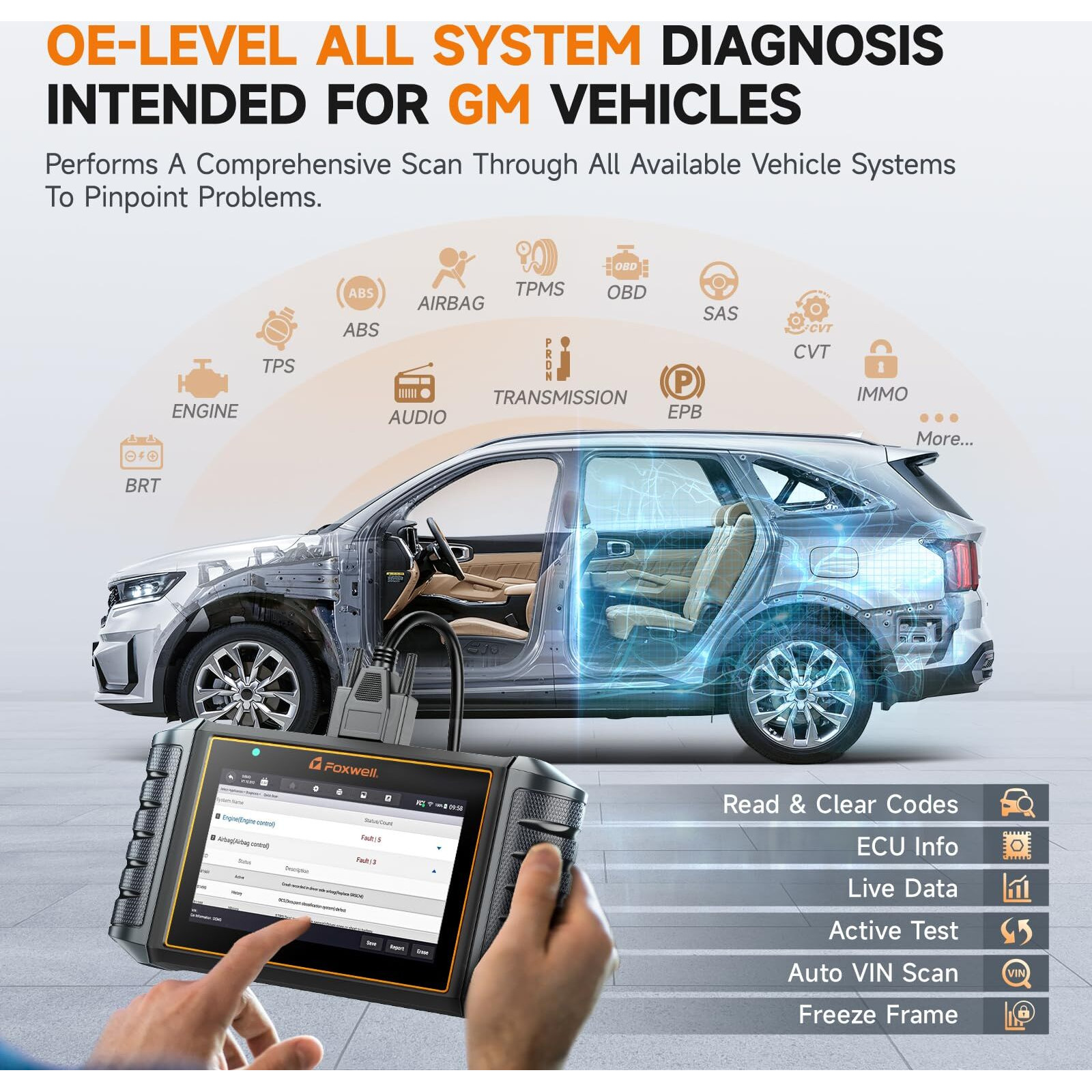 Foxwell Nt710 Fit For Gm Diagnostic Scan Tool, Bi-Directional All System Obd2 Scanner For Chevrolet Buick Gmc Cadillac, All Resets Code Reader Oil Epb Sas Tpms Abs Bleeding Throttle Crankshaft Relearn