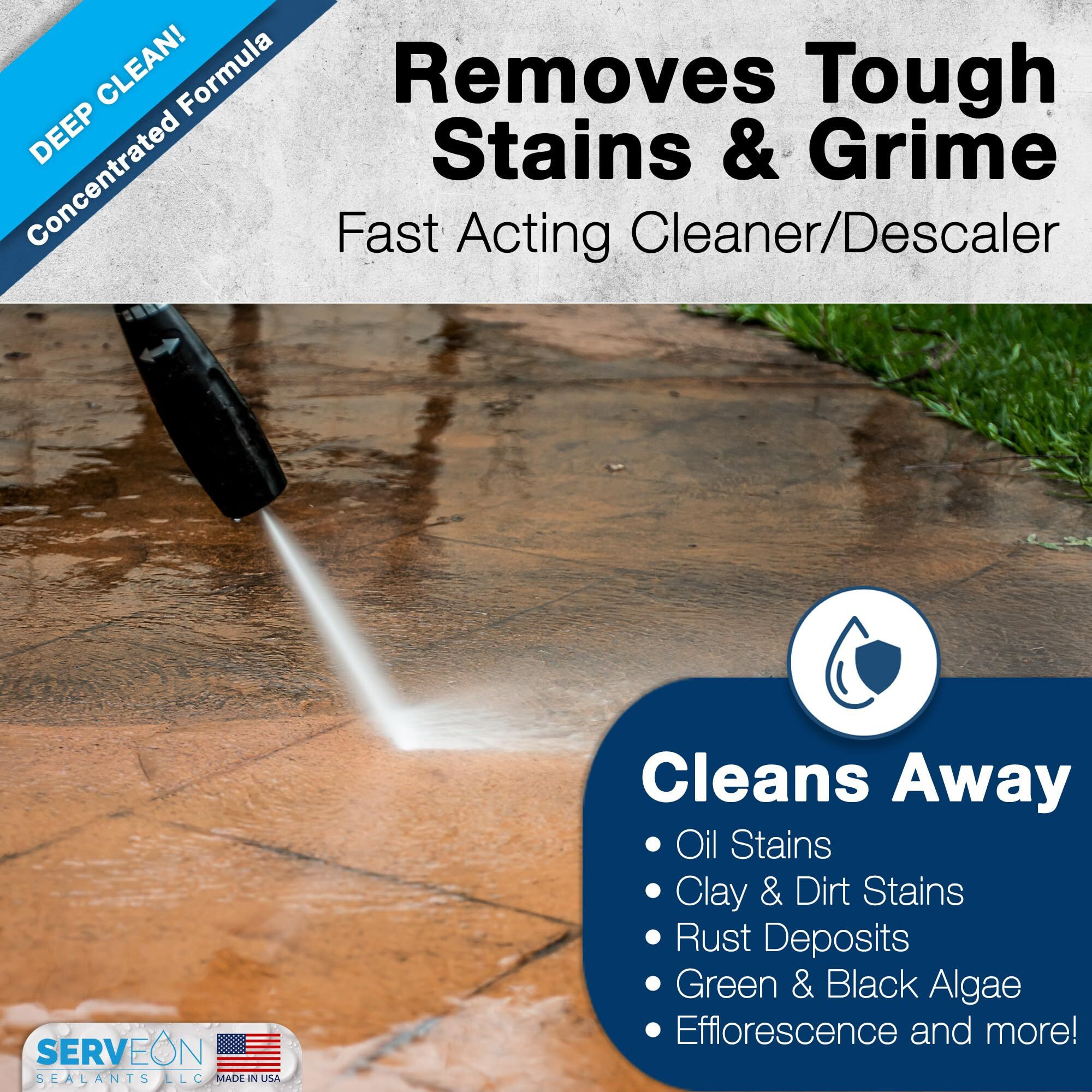 Serveon Sealants Concrete Cleaner (Concentrated Formula) Grout Stone Cleaner Water-Based Commercial Grade Outdoor Indoor Oil Stain Remover For Driveways Pavers Patios (1 Gallon) H2600