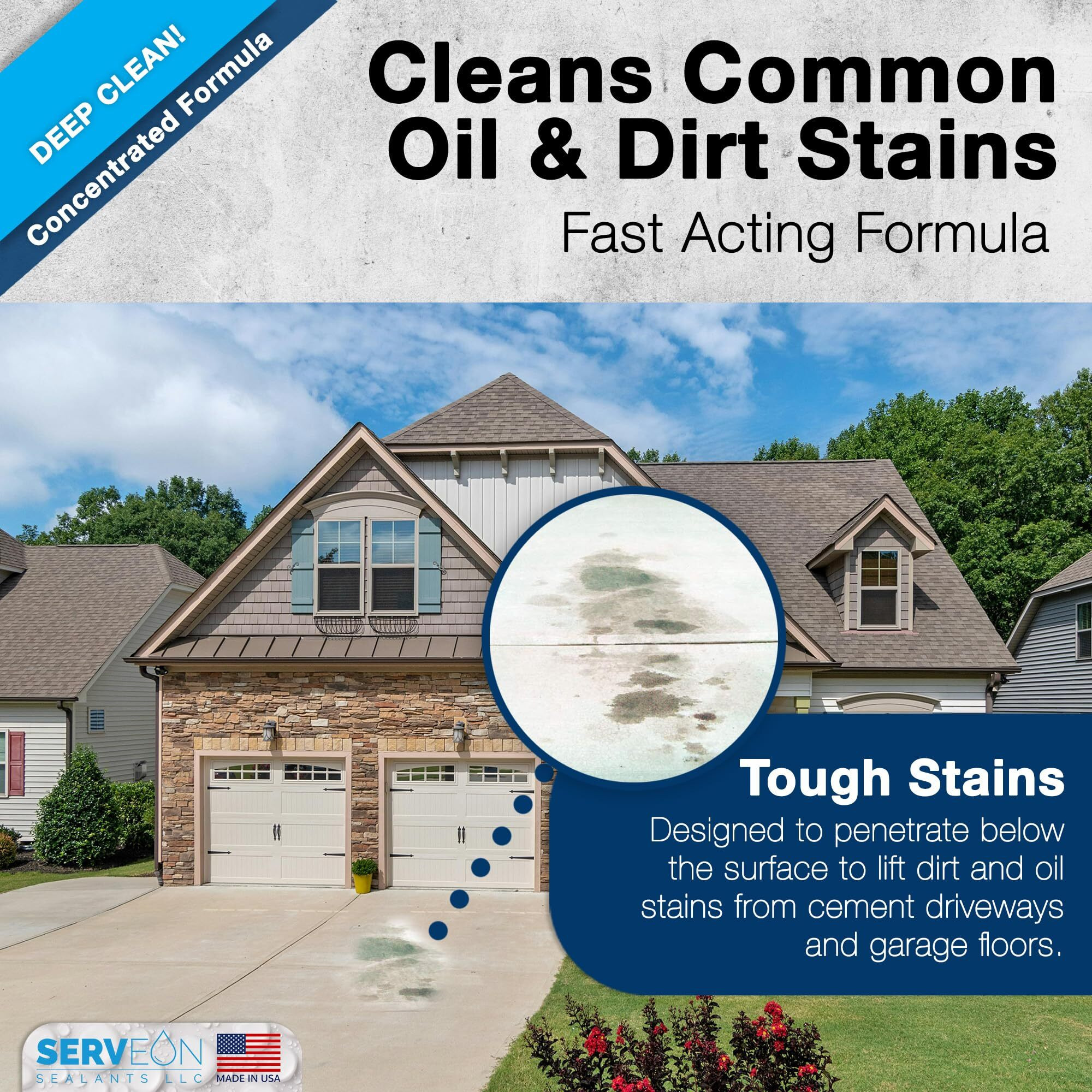 Serveon Sealants Concrete Cleaner (Concentrated Formula) Grout Stone Cleaner Water-Based Commercial Grade Outdoor Indoor Oil Stain Remover For Driveways Pavers Patios (1 Gallon) H2600