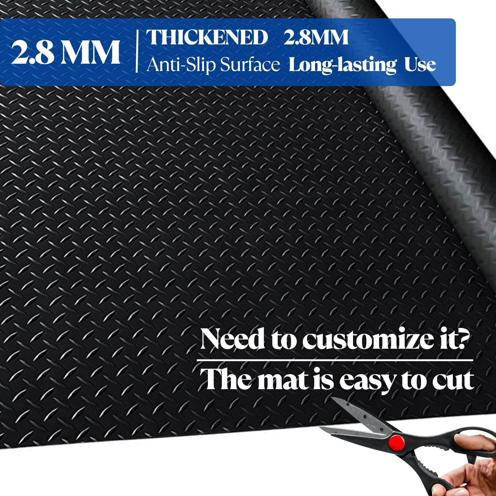Besea 4 X 6 Ft Garage Floor Mat, Heavy Duty Diamond Plate Rubber Parking Mat - Waterproof, Oil-Resistant, Anti-Slip Flooring Roll For Under Car, Home Garage Or Workshop,1/8"" Thick