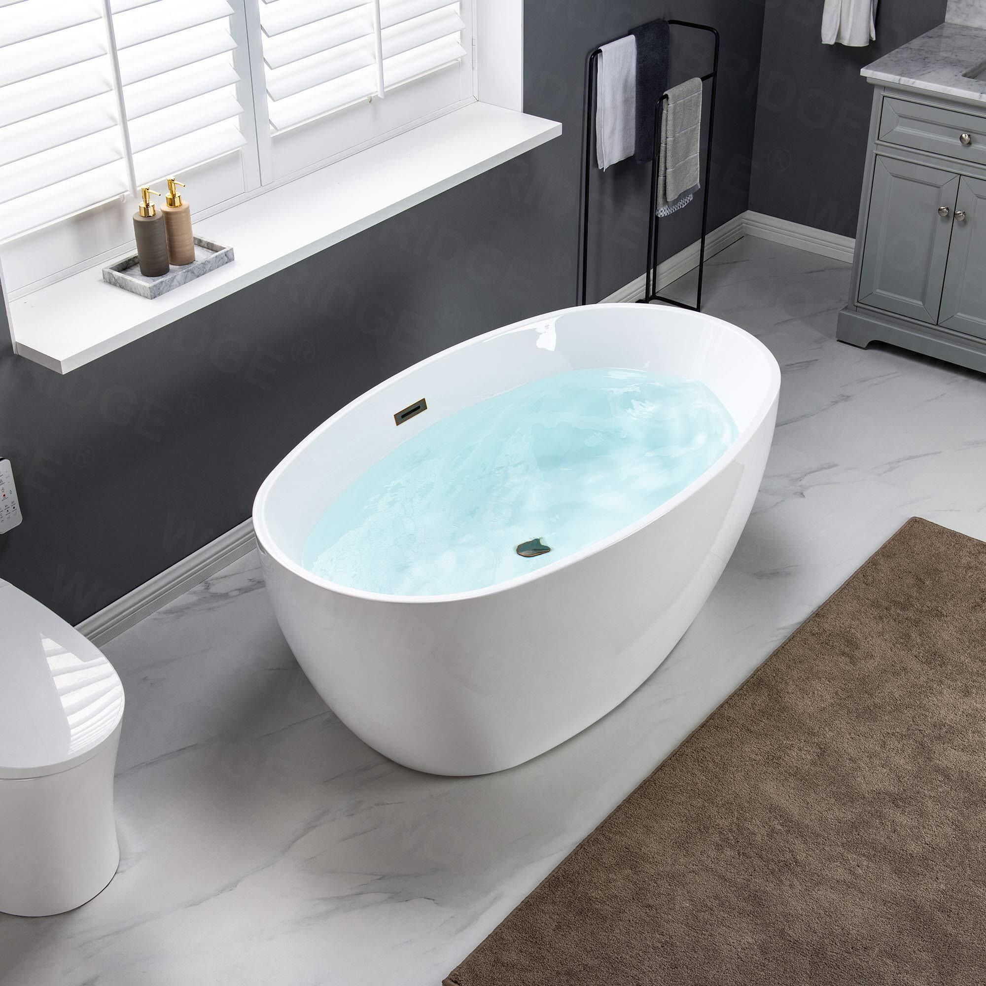 Woodbridge 55"" Acrylic Freestanding Bathtub Contemporary Soaking White Tub With Oil Rubbed Bronze Overflow And Drain,Bta1418 -Orb
