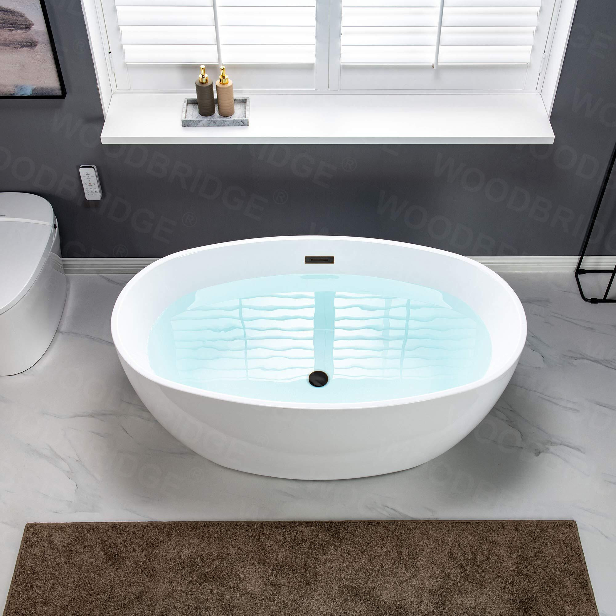 Woodbridge 55"" Acrylic Freestanding Bathtub Contemporary Soaking White Tub With Oil Rubbed Bronze Overflow And Drain,Bta1418 -Orb