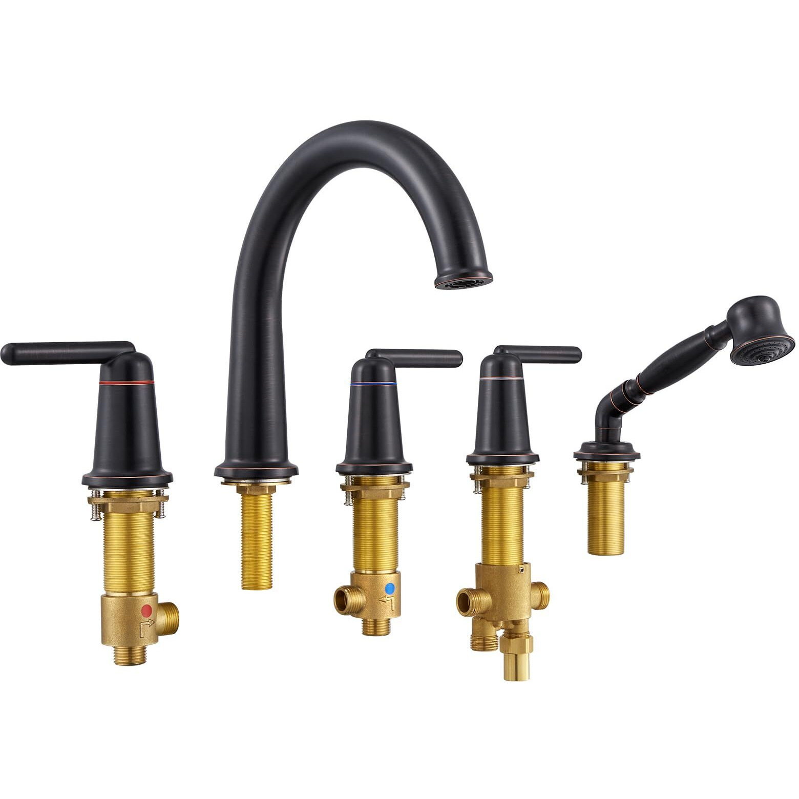 Wintap Roman Bath Tub Faucet Set With Sprayer, 5 Hole Widespread Deck Mount Bathtub Faucet With Valve Classic Gooseneck Tub Faucets With Diverter High Flow Tub Filler Oil-Rubbed Bronze