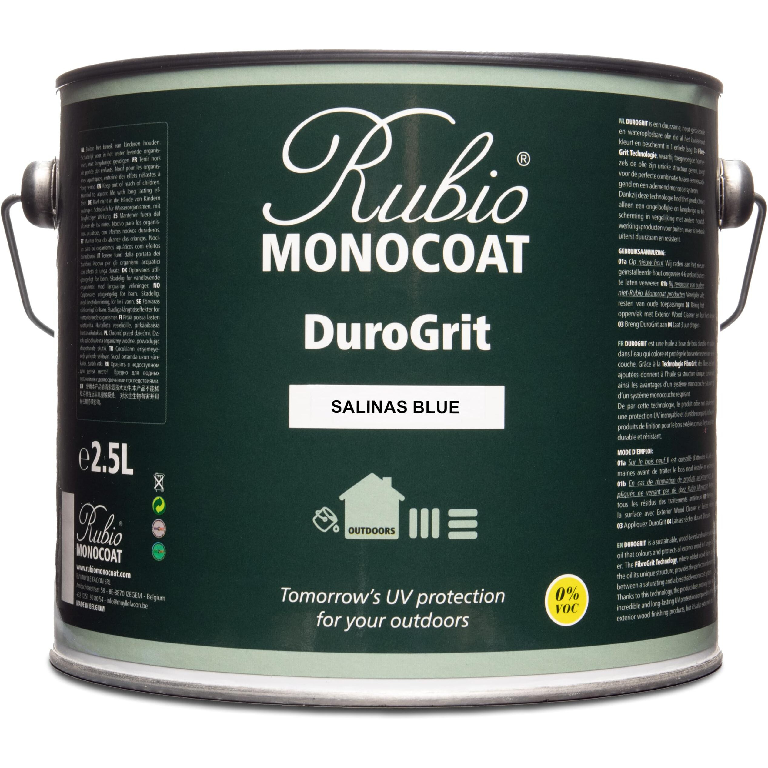 Rubio Monocoat Durogrit Outdoor Wood Oil, Stain & Sealer, 375 Ft - Salinas Blue | 1 Layer, Uv Protection For Deck, Fence & Furniture | 2.5L