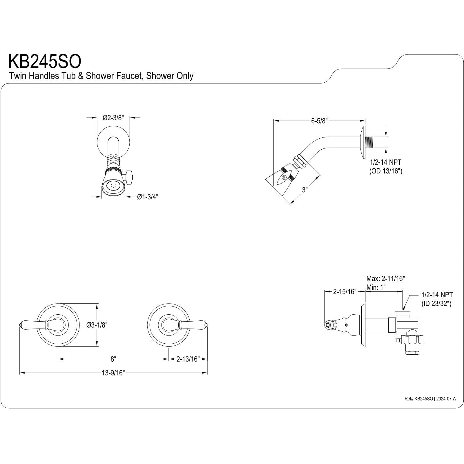 Kingston Brass Kb245So Shower Only For Kb245, Oil Rubbed Bronze, 7.38 X 8 X 7.38