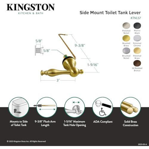 Kingston Brass Ktnls5 Naples Side Mount Toilet Tank Lever, Oil Rubbed Bronze