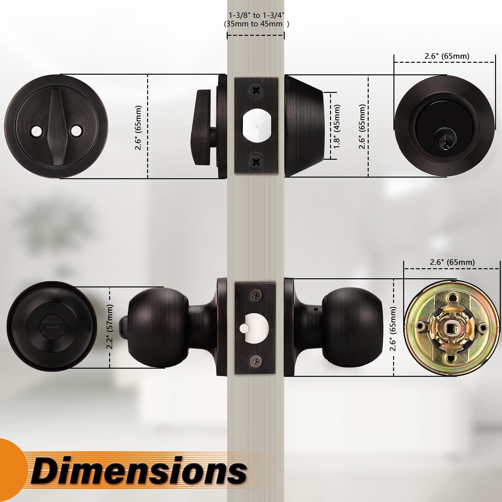 Probrico Oil Rubbed Bronze Door Knobs With Single Cylinder Deadbolts, Keyed Alike Exterior Door Handleset Combo Pack, Lockset For Front Door And Outside Gate, 3 Set