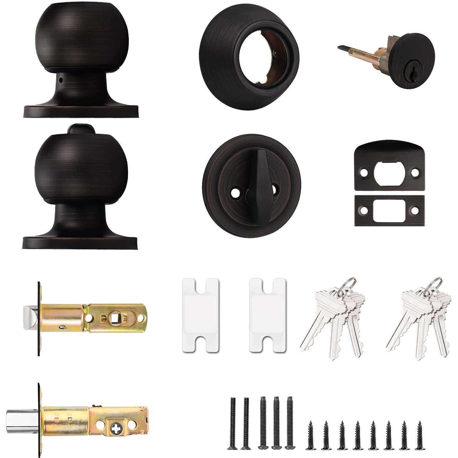 Probrico Oil Rubbed Bronze Door Knobs With Single Cylinder Deadbolts, Keyed Alike Exterior Door Handleset Combo Pack, Lockset For Front Door And Outside Gate, 3 Set